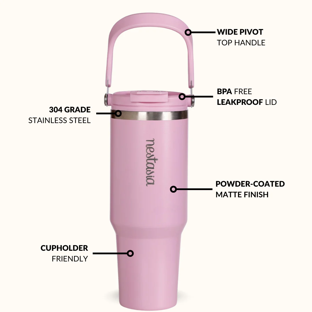 PickSip 40 Insulated Tumbler Bottle With Top Handle Quartz Cloud Pink 1200ml - Image 7