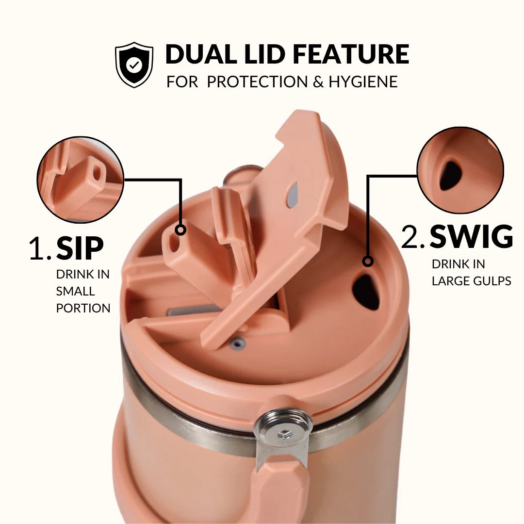 PickSip 40 Insulated Tumbler Bottle With Top Handle Soft Nude Peach 1200ml - Image 2