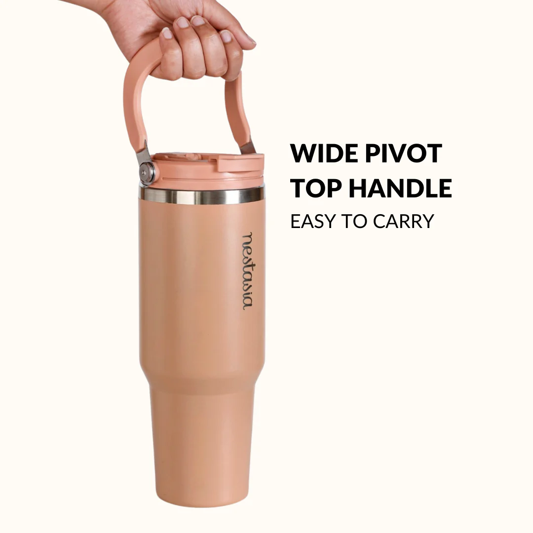 PickSip 40 Insulated Tumbler Bottle With Top Handle Soft Nude Peach 1200ml - Image 3