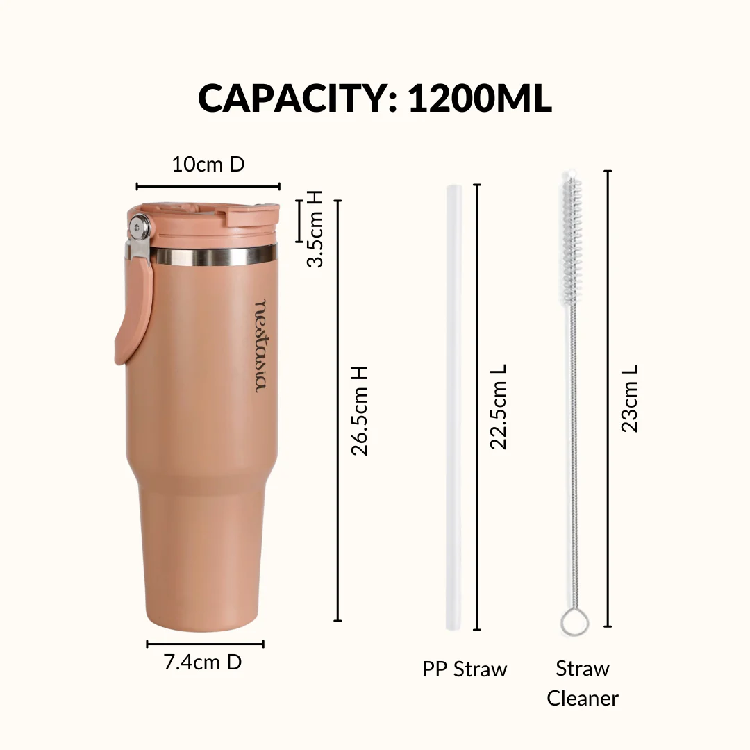 PickSip 40 Insulated Tumbler Bottle With Top Handle Soft Nude Peach 1200ml - Image 4