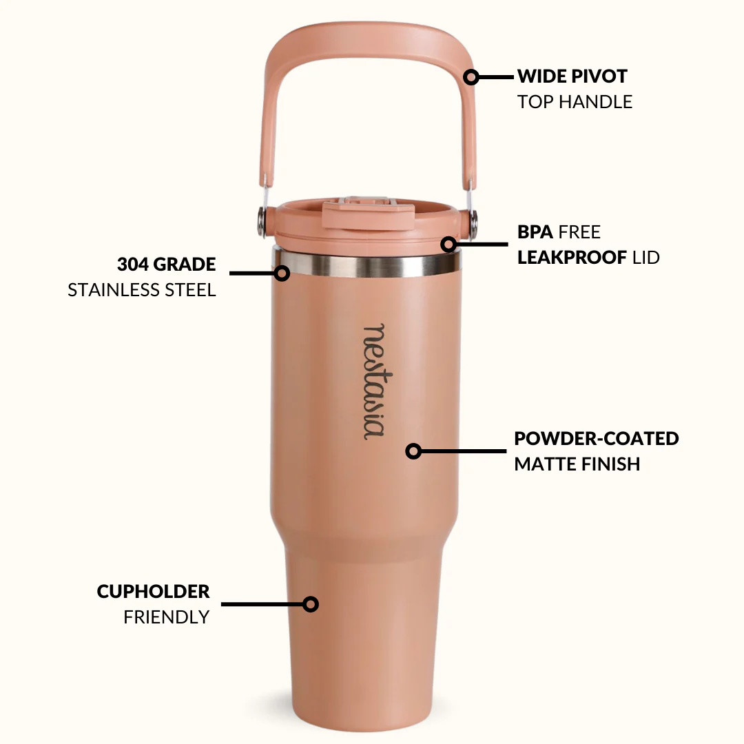 PickSip 40 Insulated Tumbler Bottle With Top Handle Soft Nude Peach 1200ml - Image 7
