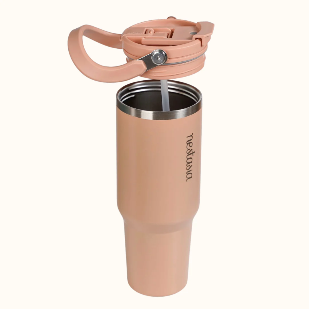 PickSip 40 Insulated Tumbler Bottle With Top Handle Soft Nude Peach 1200ml - Image 9