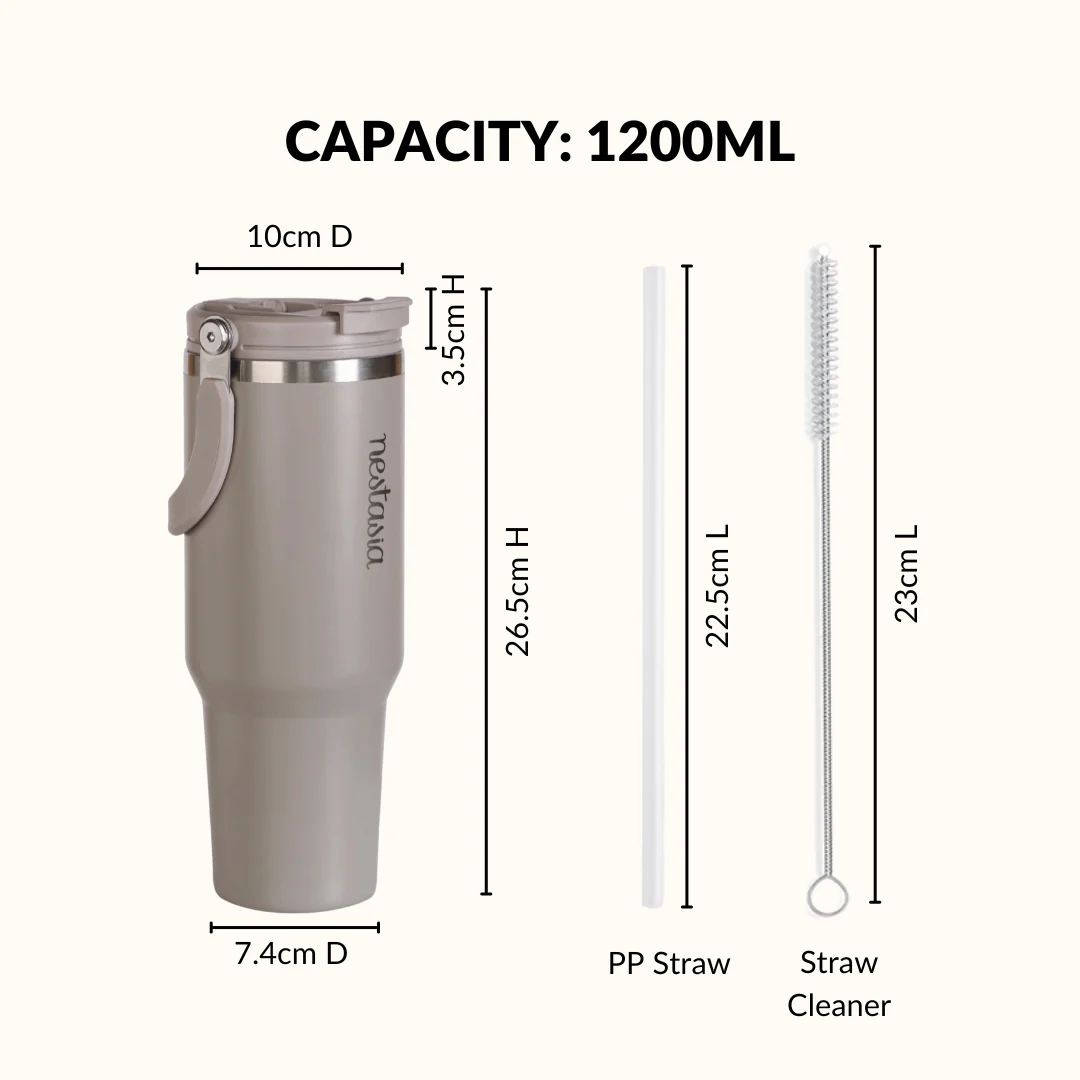 PickSip 40 Insulated Tumbler Bottle With Top Handle Urban Greige 1200ml - Image 4