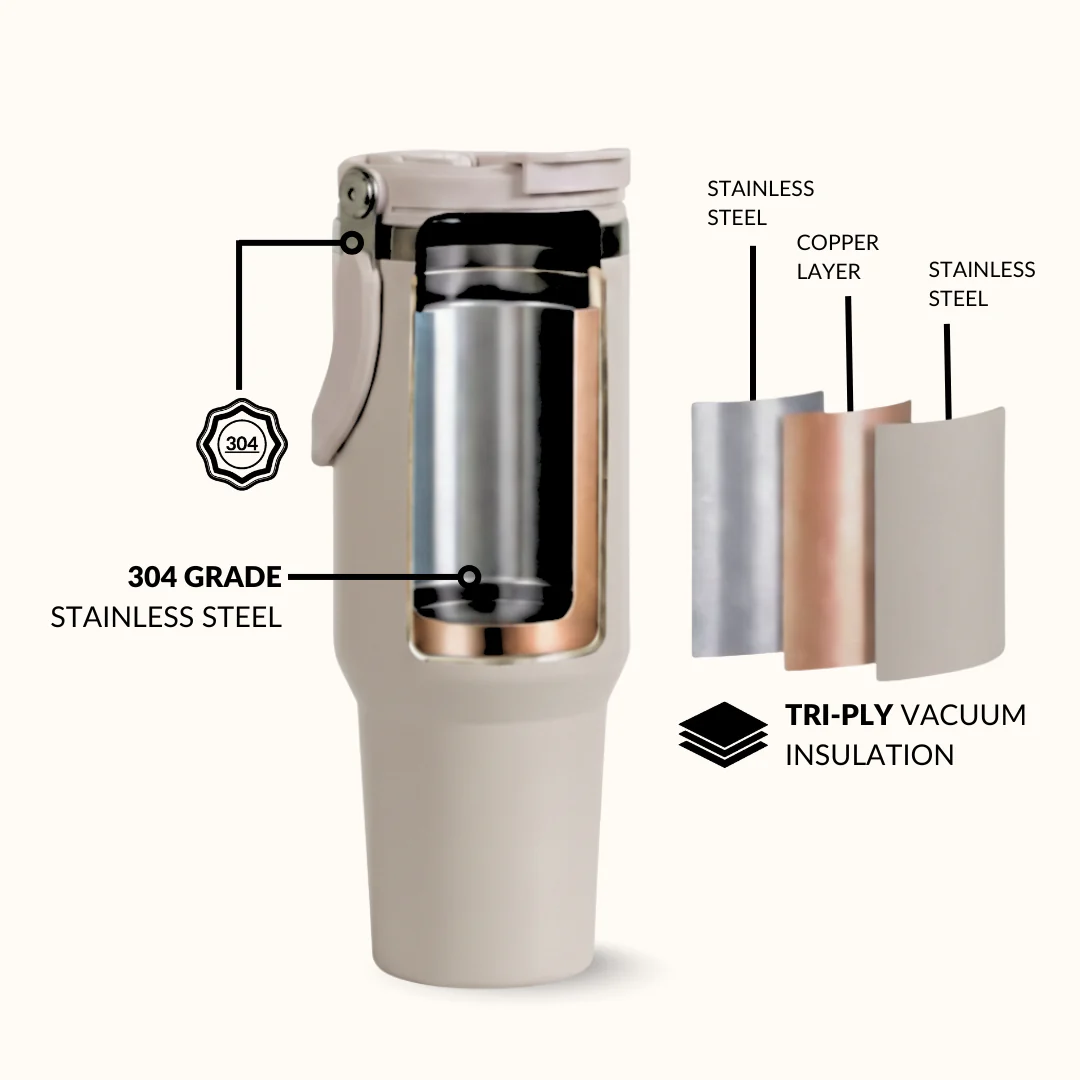 PickSip 40 Insulated Tumbler Bottle With Top Handle Urban Greige 1200ml - Image 6