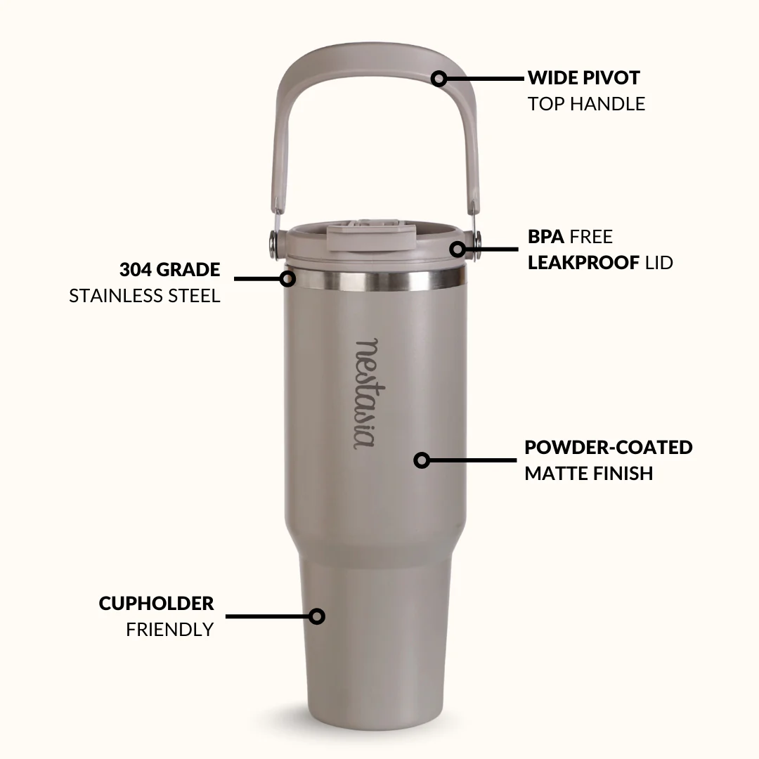 PickSip 40 Insulated Tumbler Bottle With Top Handle Urban Greige 1200ml - Image 7
