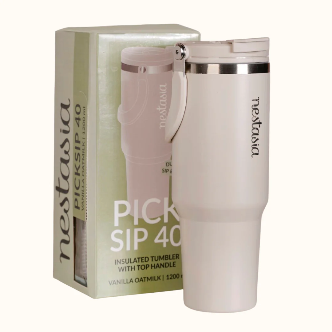 PickSip 40 Insulated Tumbler Bottle With Top Handle Vanilla Oatmilk 1200ml - Image 10