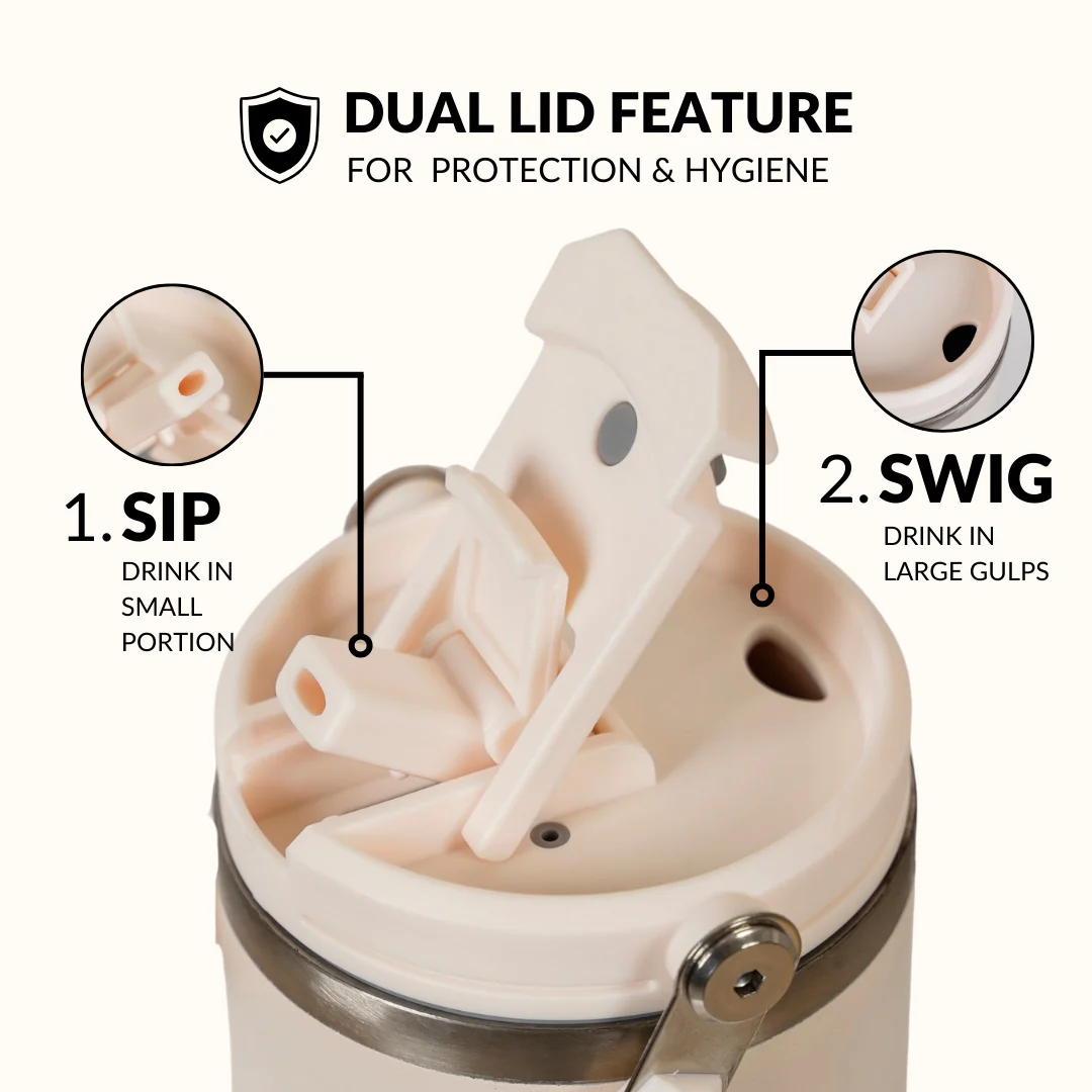 PickSip 40 Insulated Tumbler Bottle With Top Handle Vanilla Oatmilk 1200ml - Image 2