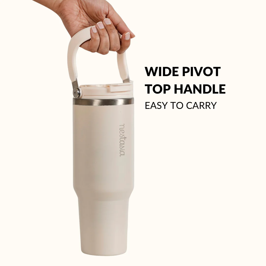 PickSip 40 Insulated Tumbler Bottle With Top Handle Vanilla Oatmilk 1200ml - Image 3