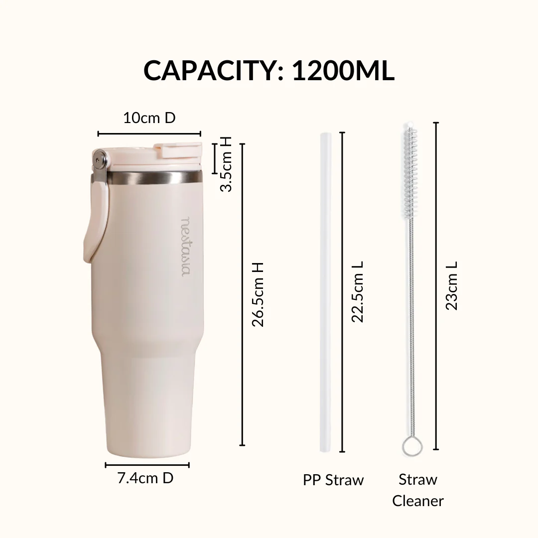PickSip 40 Insulated Tumbler Bottle With Top Handle Vanilla Oatmilk 1200ml - Image 4