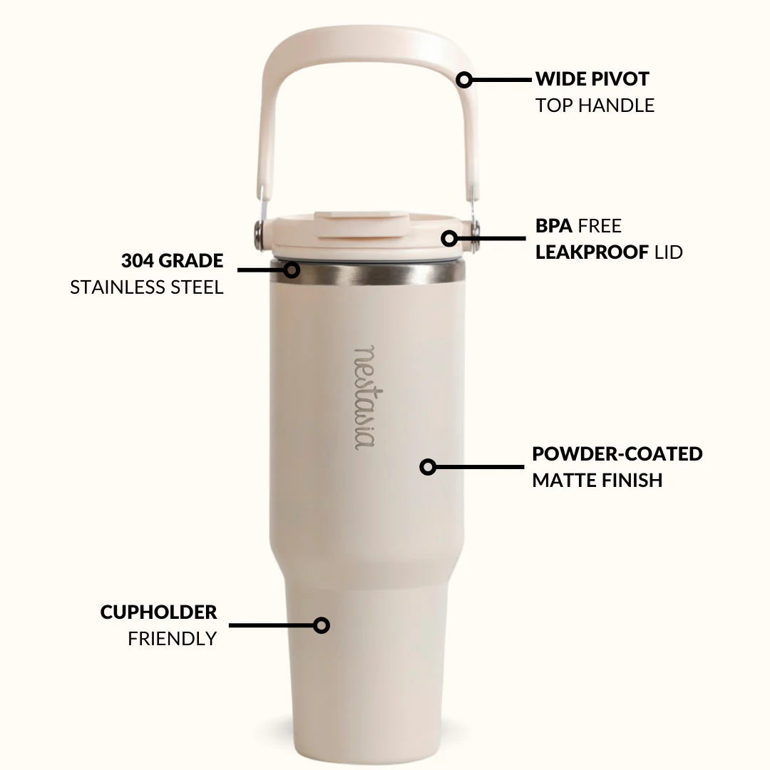PickSip 40 Insulated Tumbler Bottle With Top Handle Vanilla Oatmilk 1200ml - Image 7