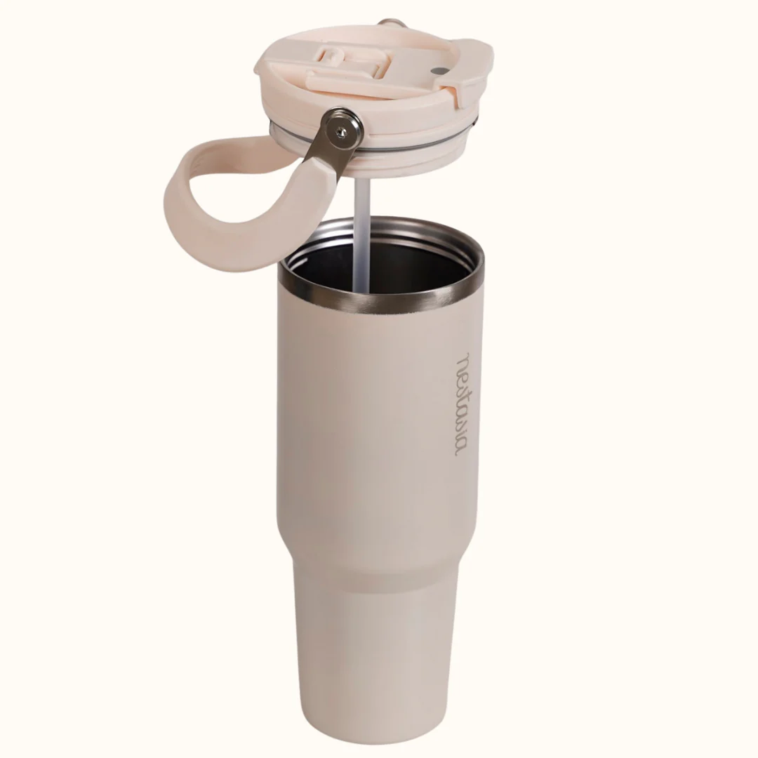 PickSip 40 Insulated Tumbler Bottle With Top Handle Vanilla Oatmilk 1200ml - Image 9
