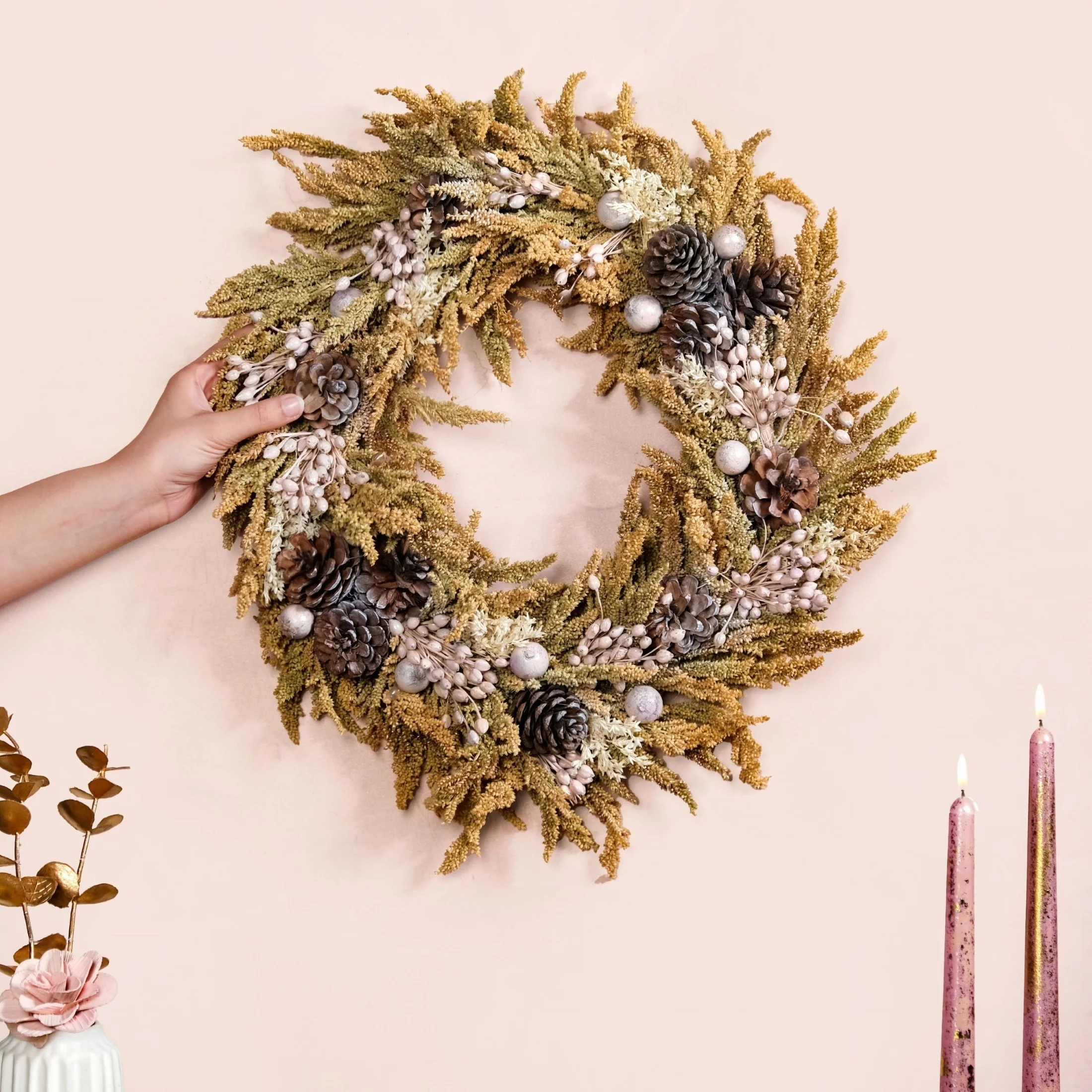 Pine Cone Natural Dried Flowers Wreath For Holidays - Image 2