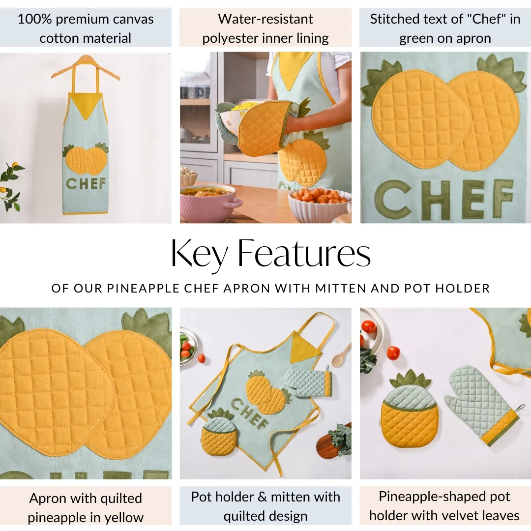 Pineapple Chef Apron With Mitten And Pot Holder - Image 5