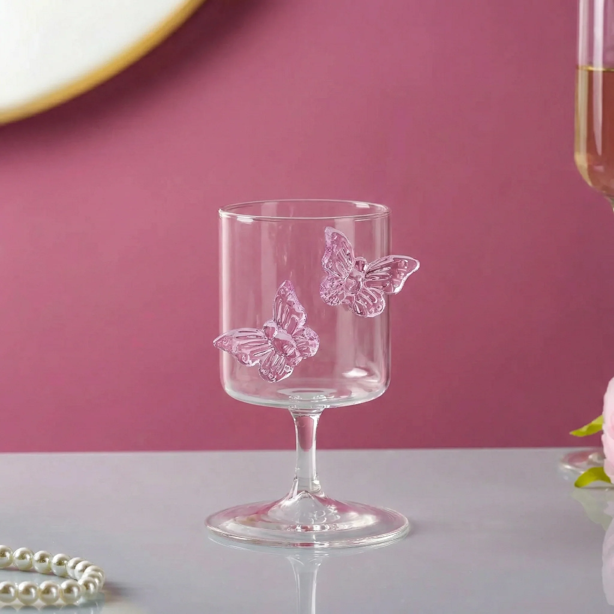 Pink 3D Butterfly Borosilicate Wine Glass 250ml - Image 10