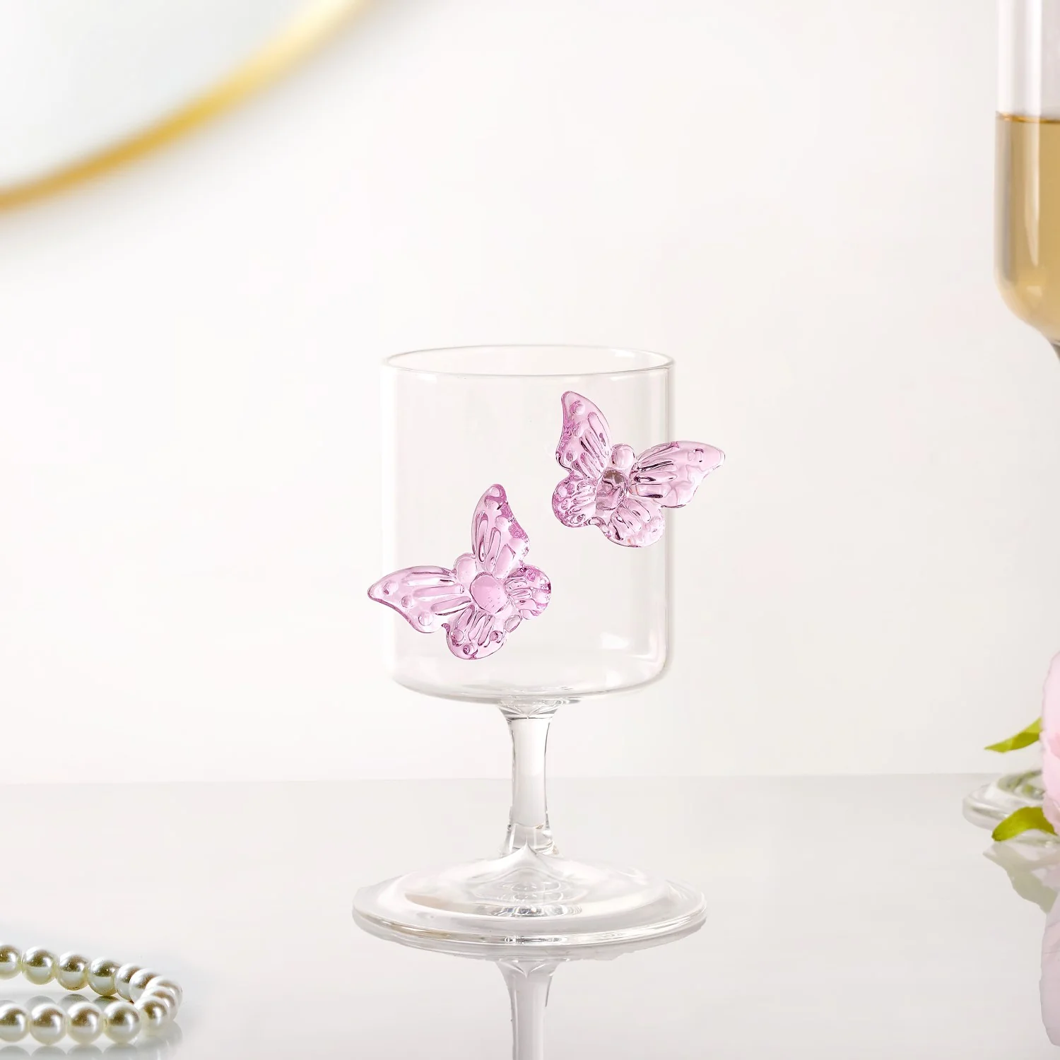 Pink 3D Butterfly Borosilicate Wine Glass 250ml - Image 2