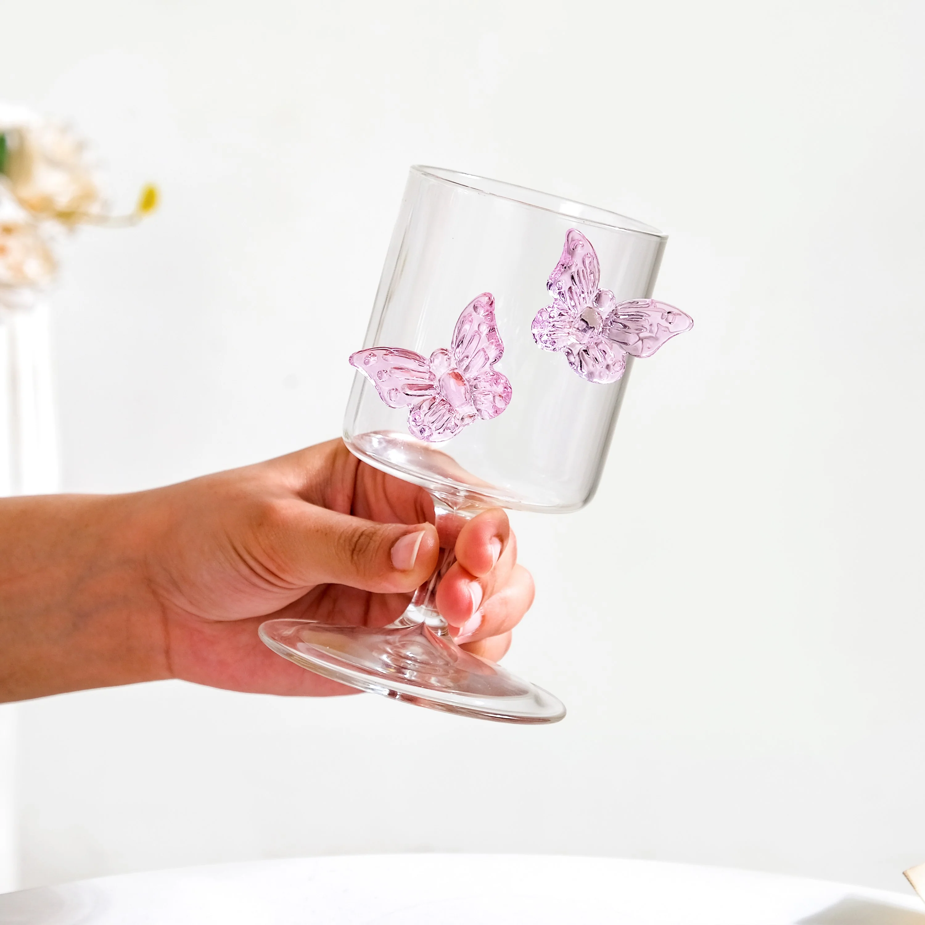 Pink 3D Butterfly Borosilicate Wine Glass 250ml - Image 3