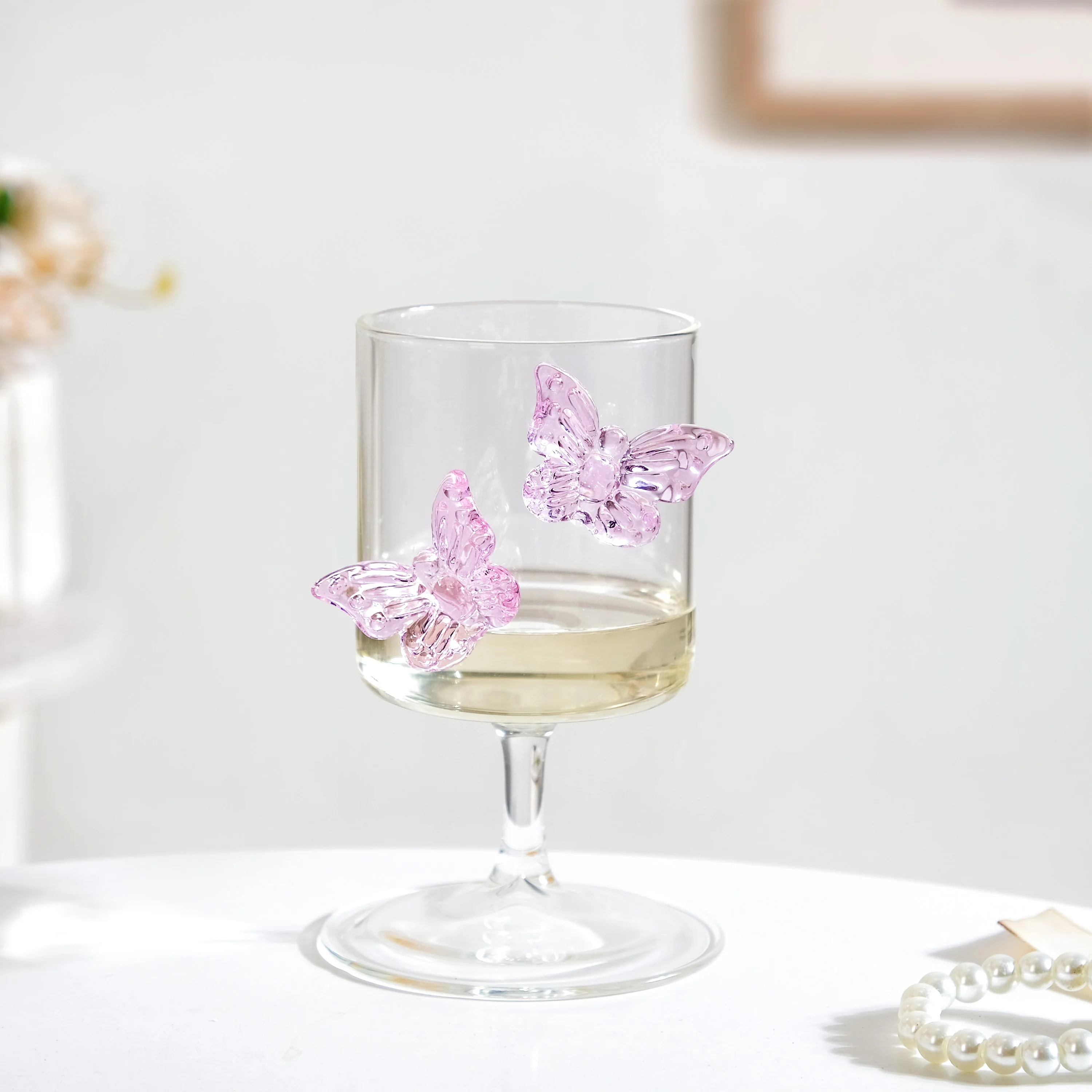 Pink 3D Butterfly Borosilicate Wine Glass 250ml - Image 4