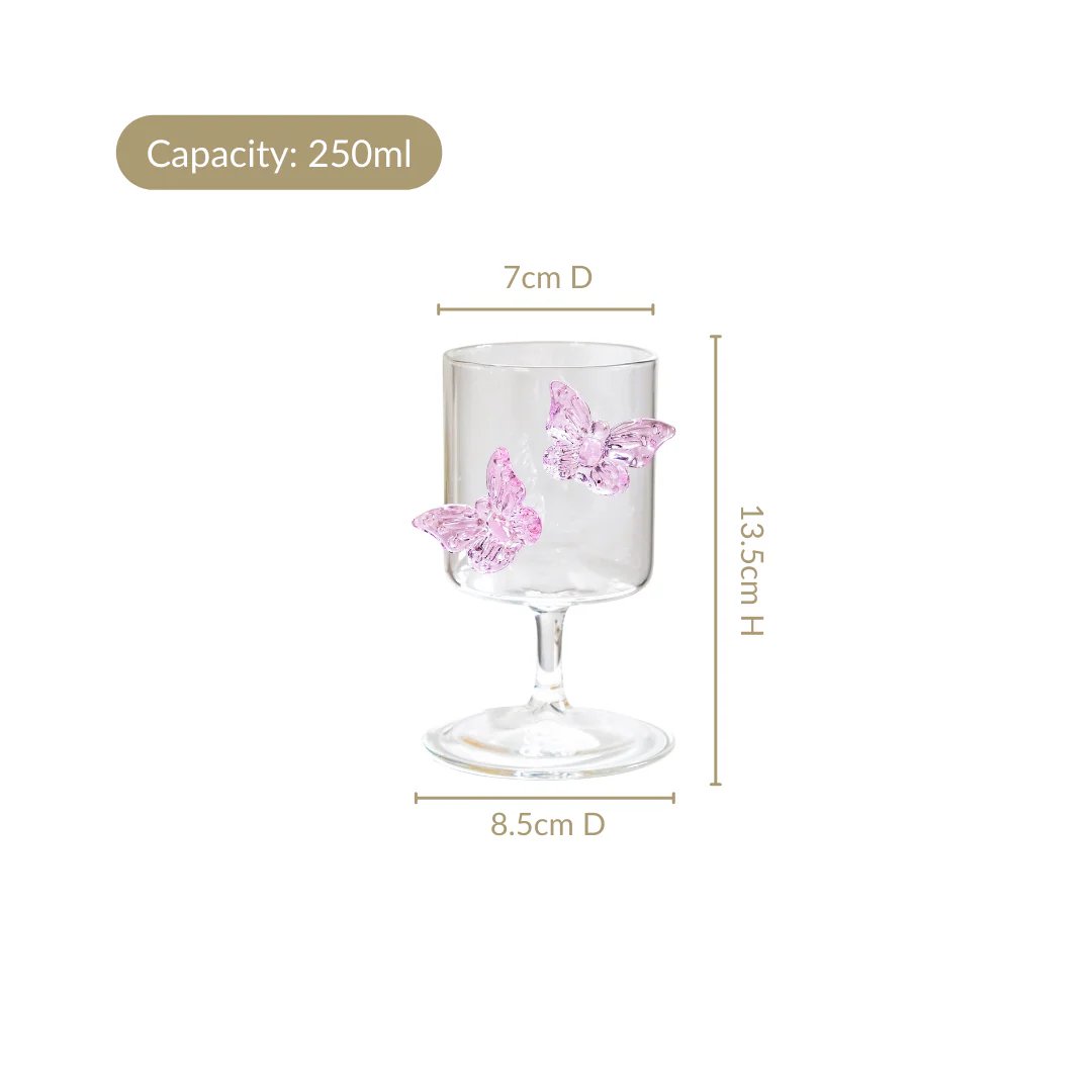 Pink 3D Butterfly Borosilicate Wine Glass 250ml - Image 5