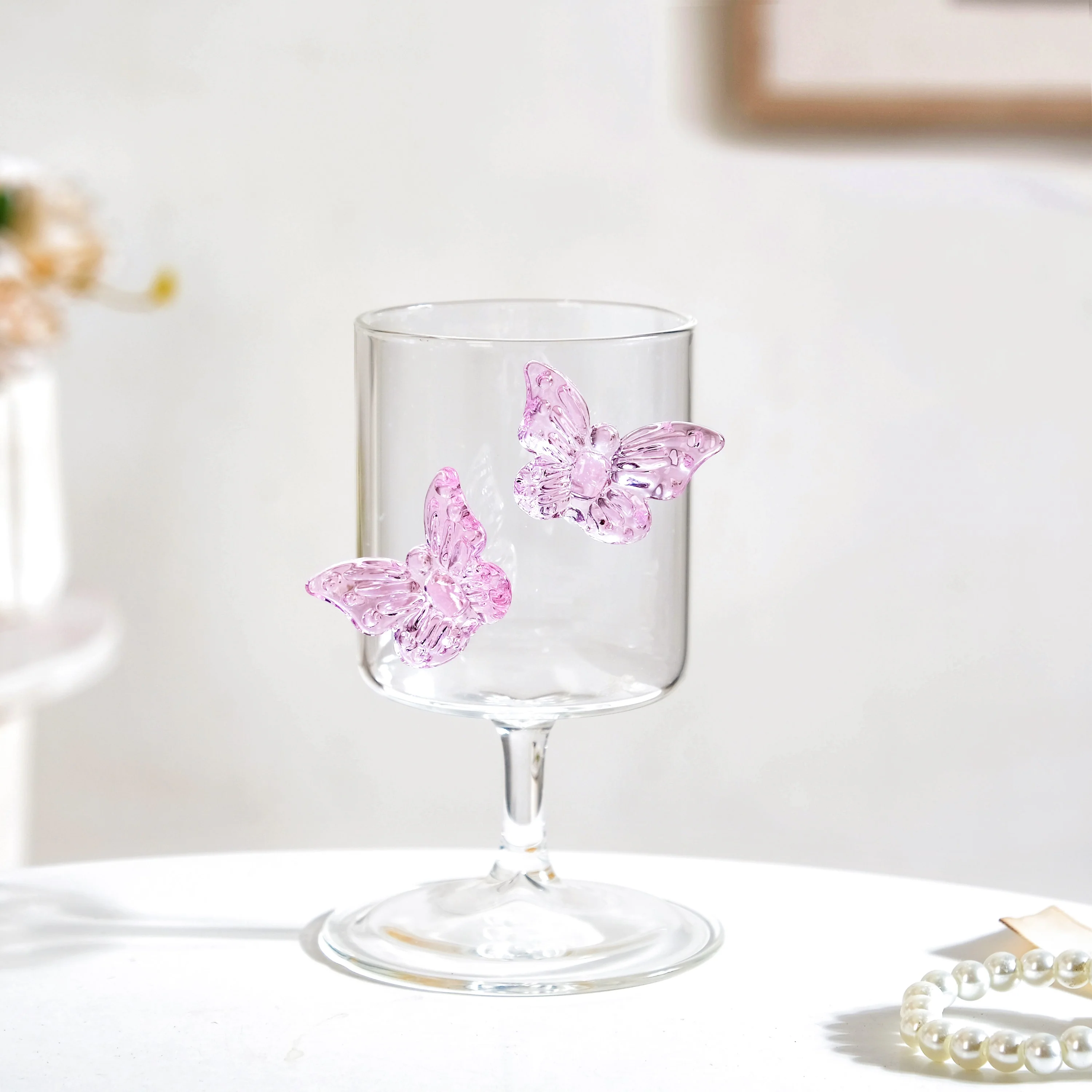 Pink 3D Butterfly Borosilicate Wine Glass 250ml - Image 9