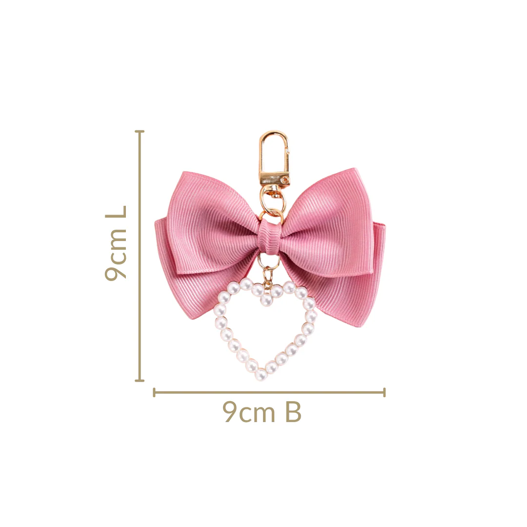 Pink Bow And Pearl Heart Cute Keychain - Image 4