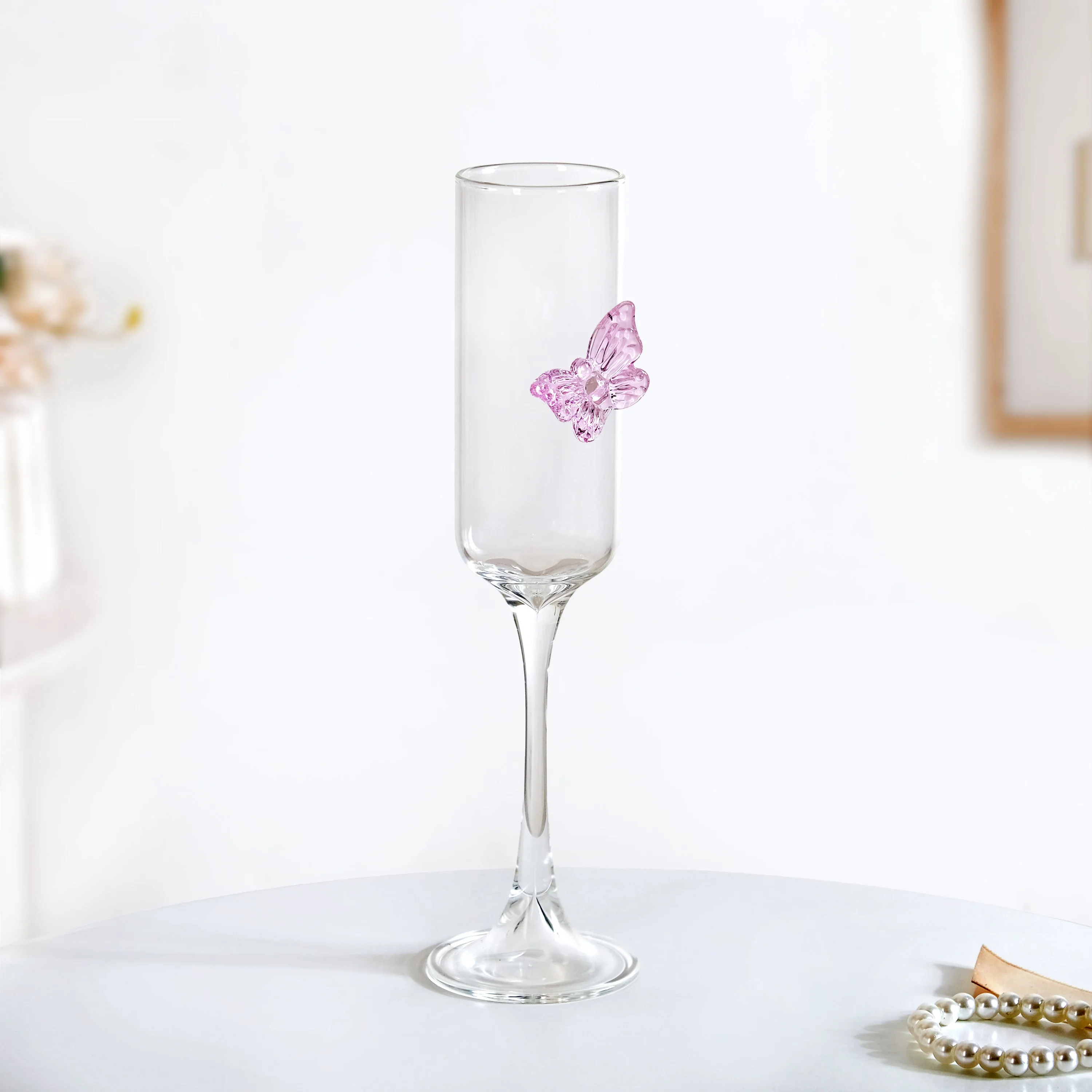Pink Butterfly Champagne Flute Glass 200ml - Image 9