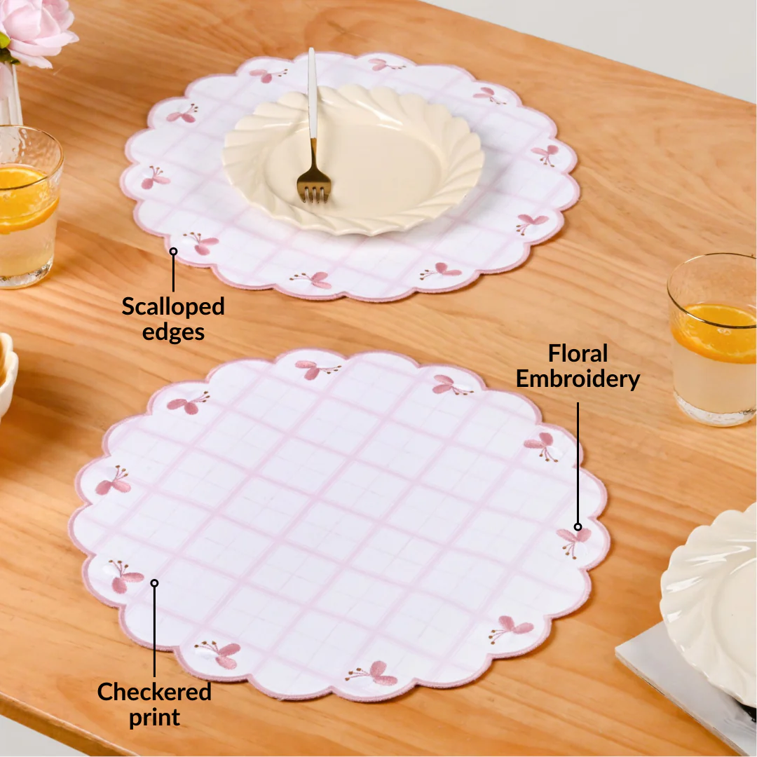 Pink Periwinkle Cotton Embroidered Table Mat Set Of 6 - Image 2