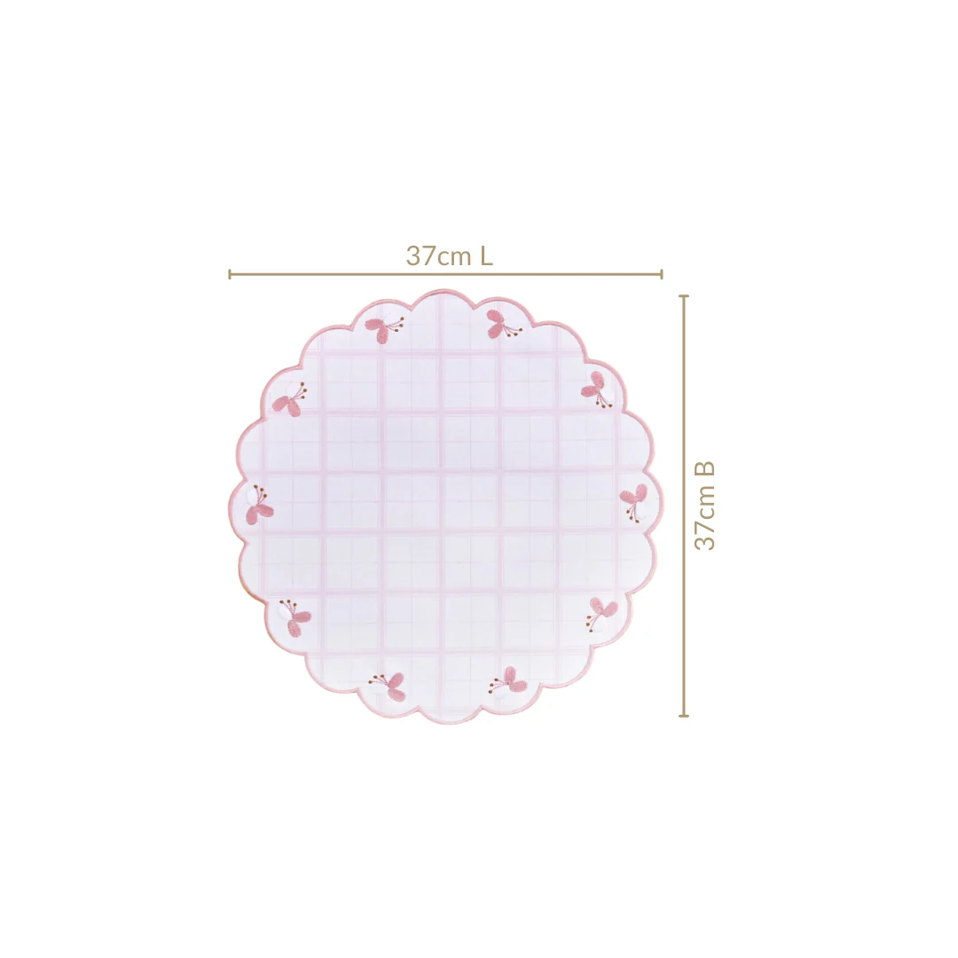 Pink Periwinkle Cotton Embroidered Table Mat Set Of 6 - Image 4