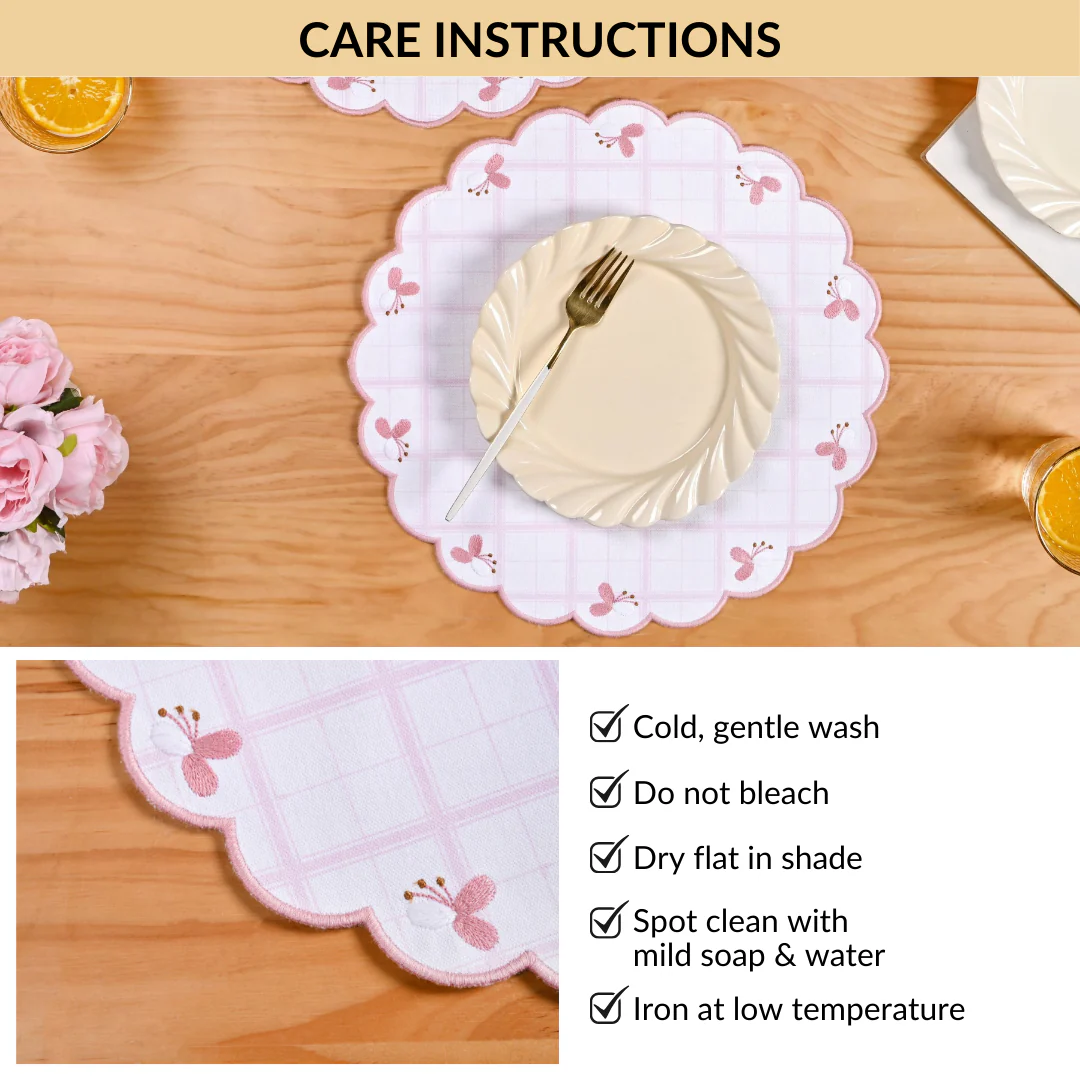 Pink Periwinkle Cotton Embroidered Table Mat Set Of 6 - Image 7
