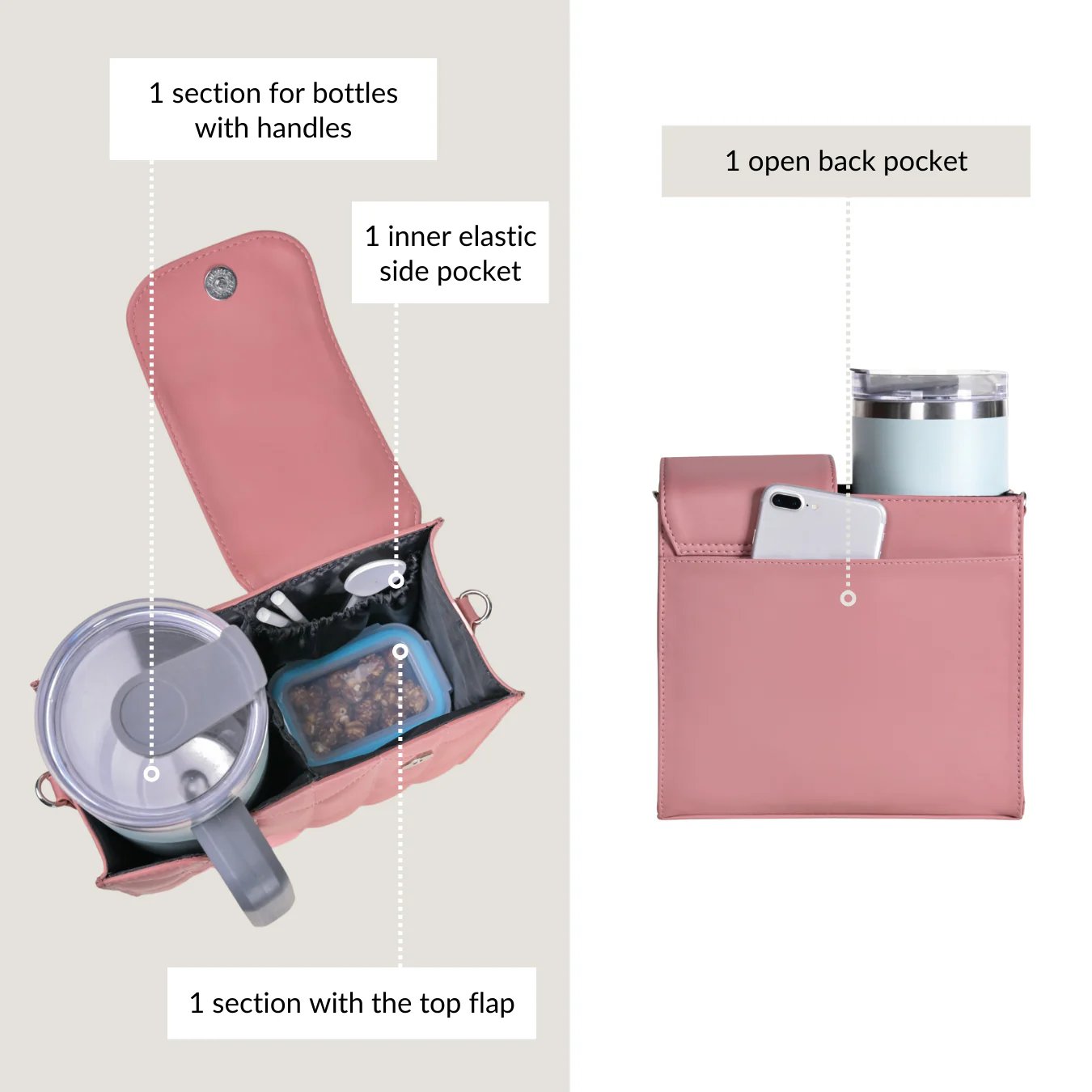 Pink Water Bottle Carrier Bag With Adjustable Strap - Image 6