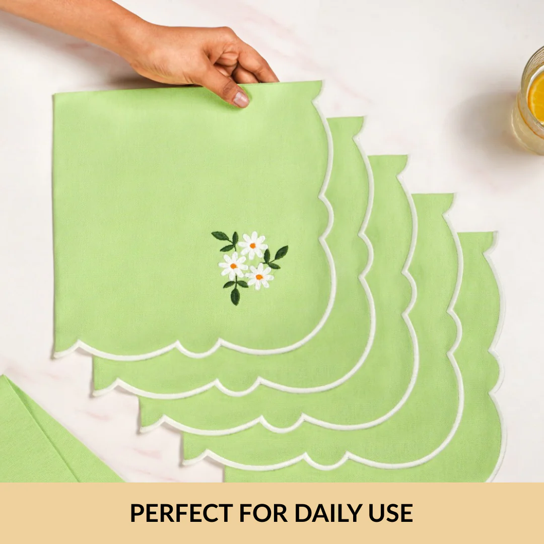 Pistachio Green Cotton Embroidered Table Napkin Set Of 6 - Image 5