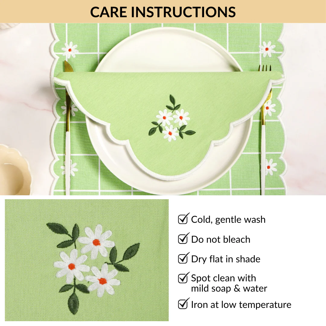 Pistachio Green Cotton Embroidered Table Napkin Set Of 6 - Image 6