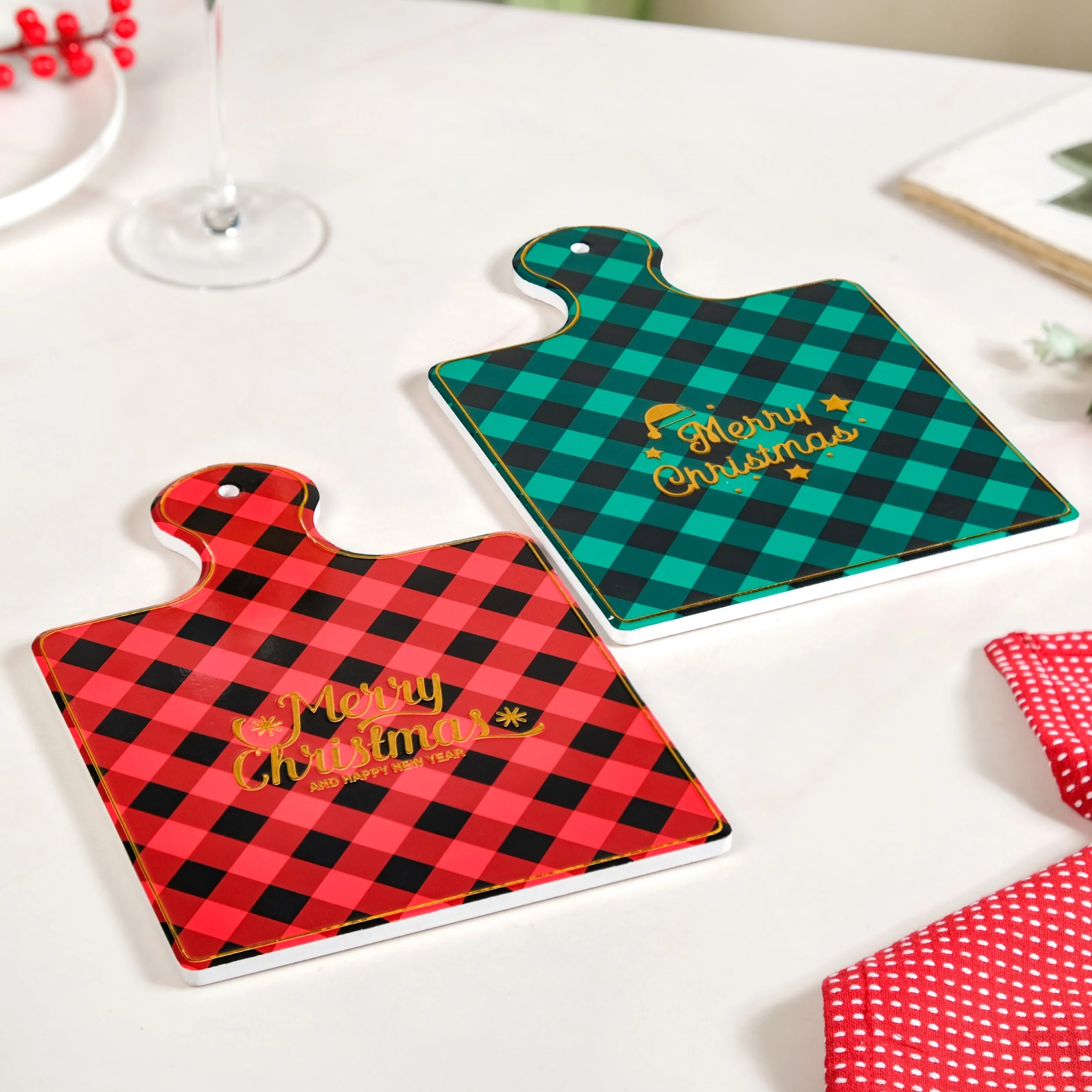 Plaid Red Green Ceramic Serving Platter Set Of 2 24x17cm - Image 2