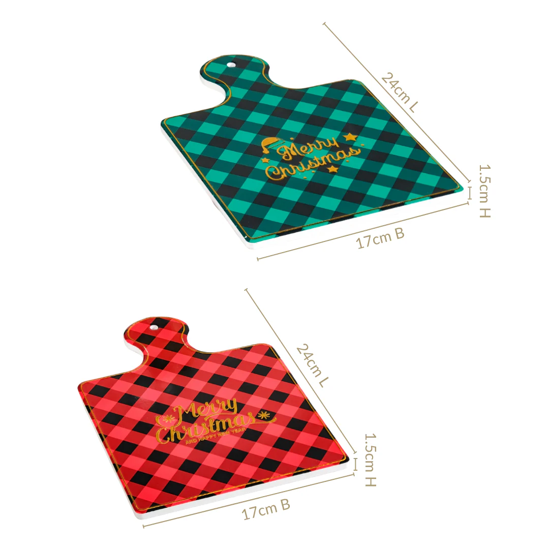 Plaid Red Green Ceramic Serving Platter Set Of 2 24x17cm - Image 4