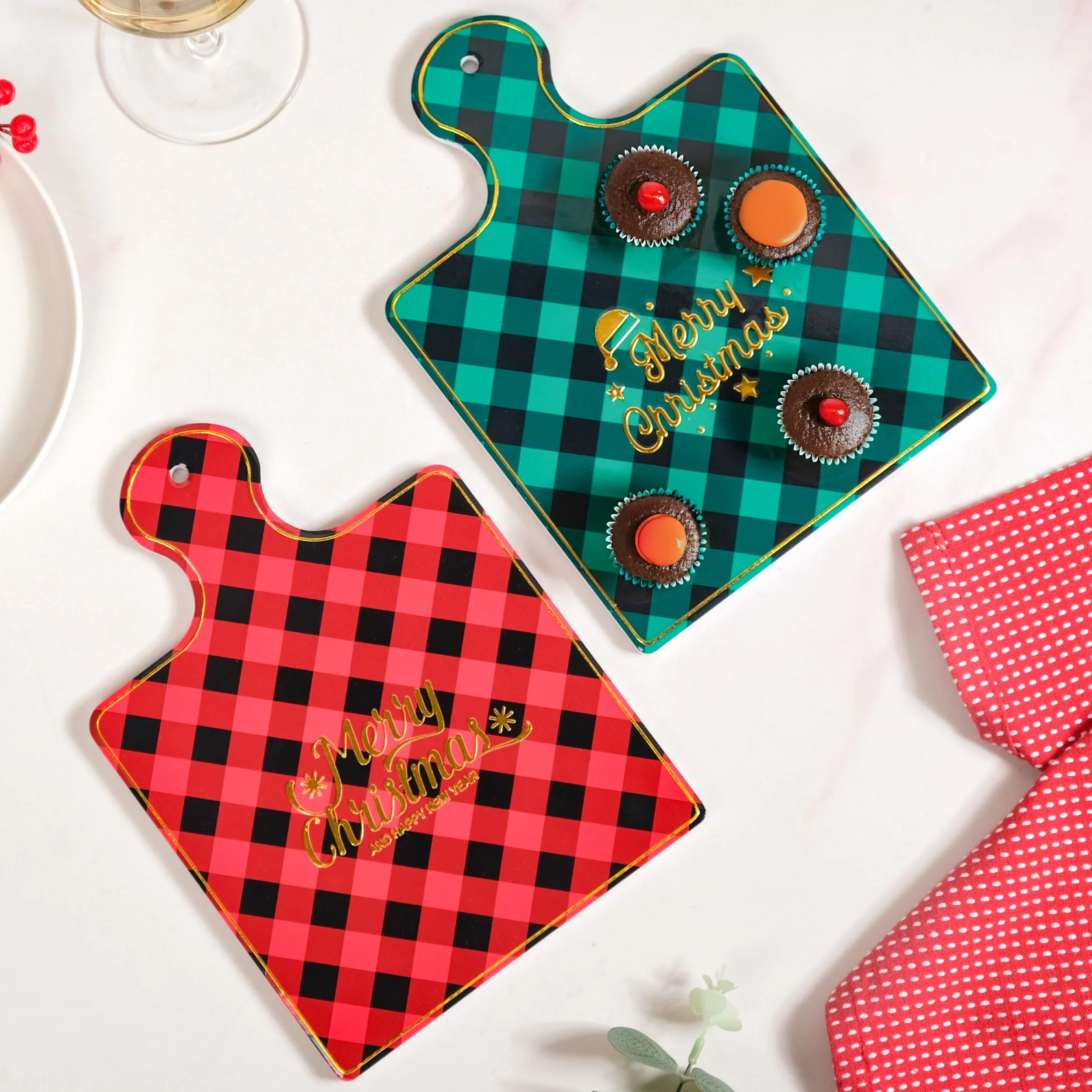 Plaid Red Green Ceramic Serving Platter Set Of 2 24x17cm - Image 8