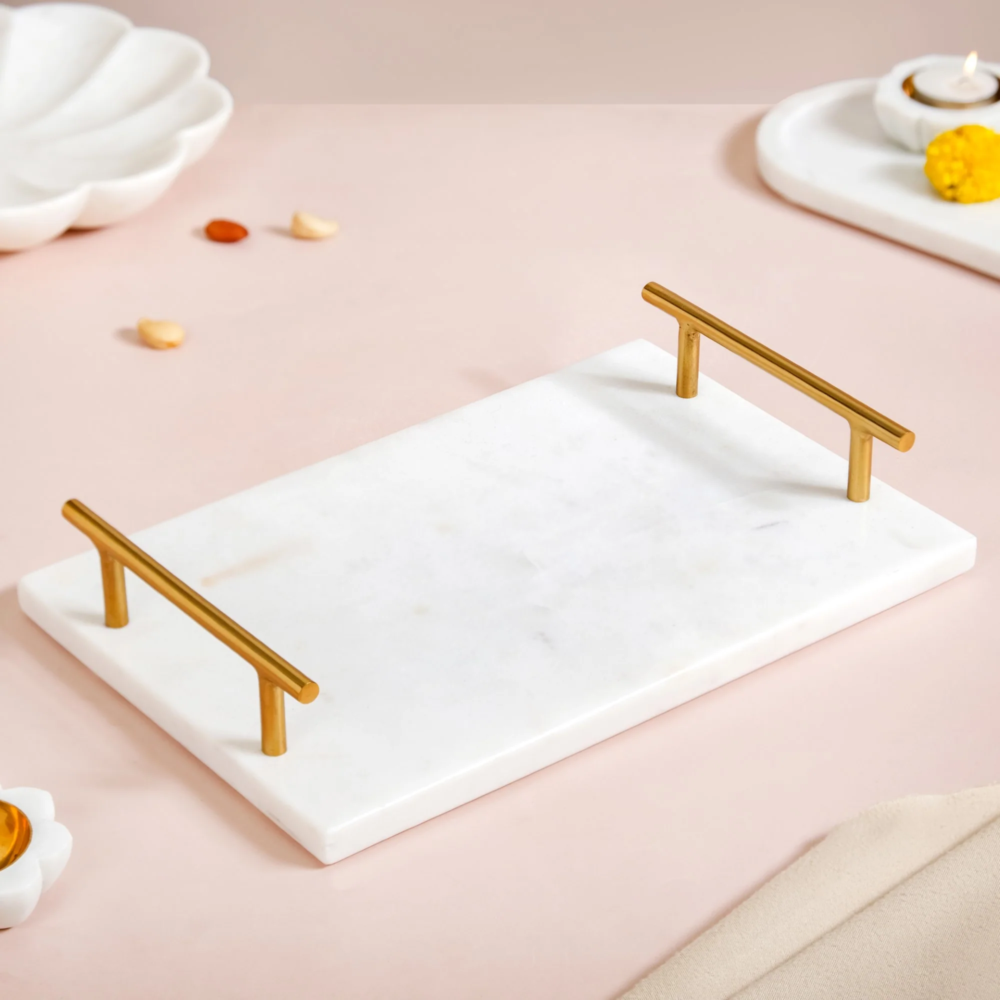 Polished White Marble Decorative Tray 12 Inch - Image 3