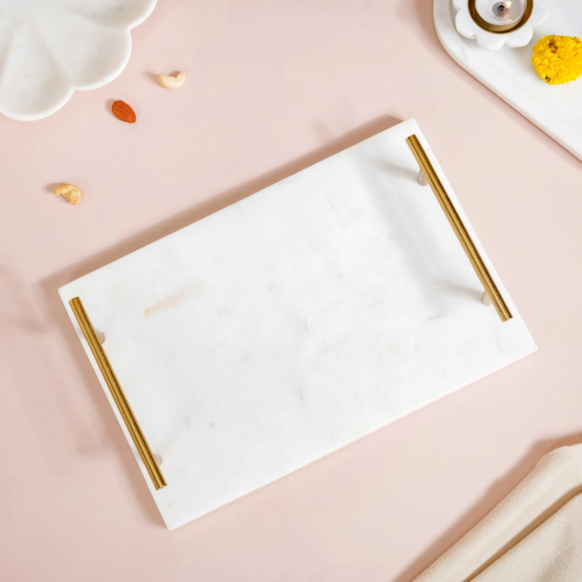Polished White Marble Decorative Tray 12 Inch - Image 7