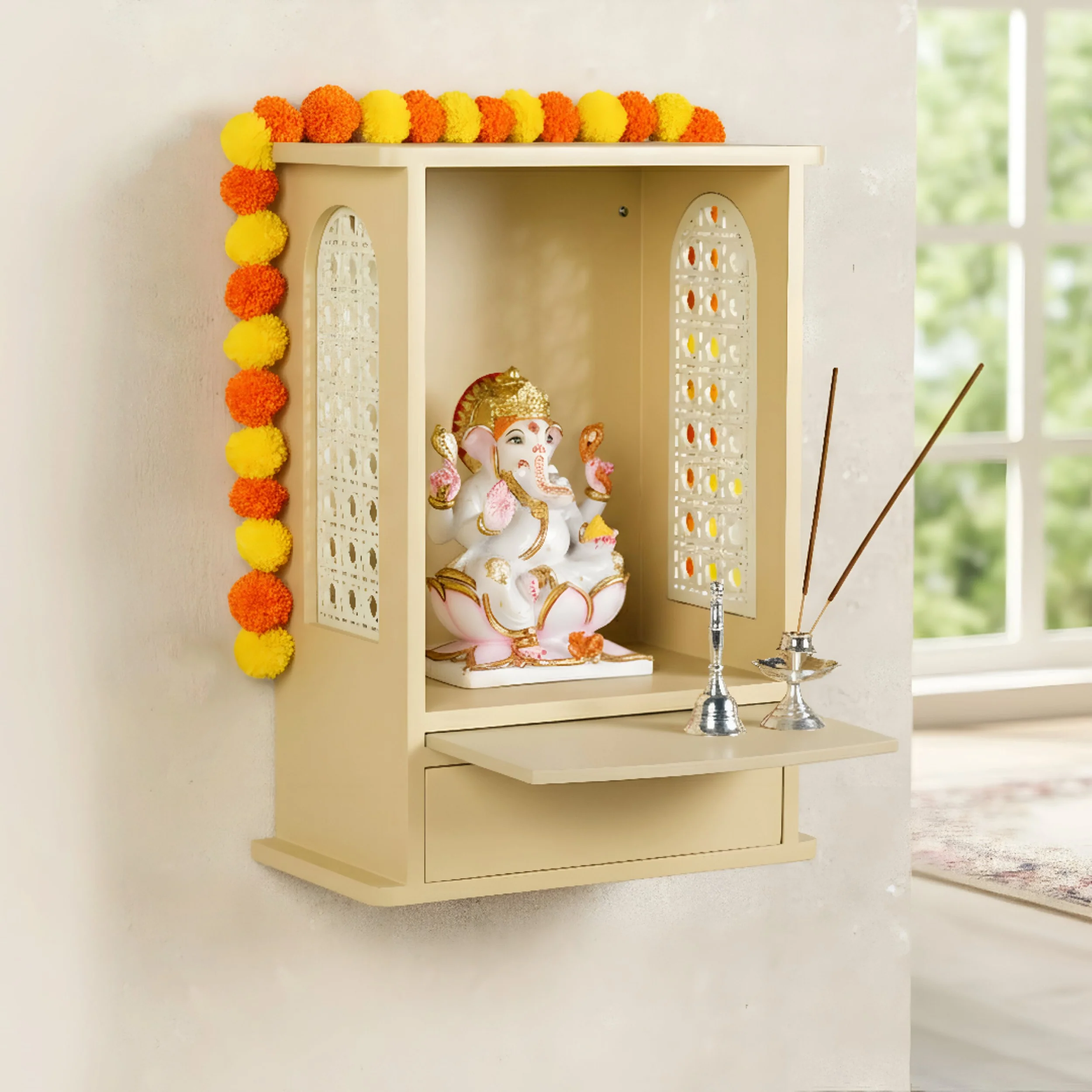 Pooja Mandir For Home And Office Beige Medium 30x17x42cm - Image 10