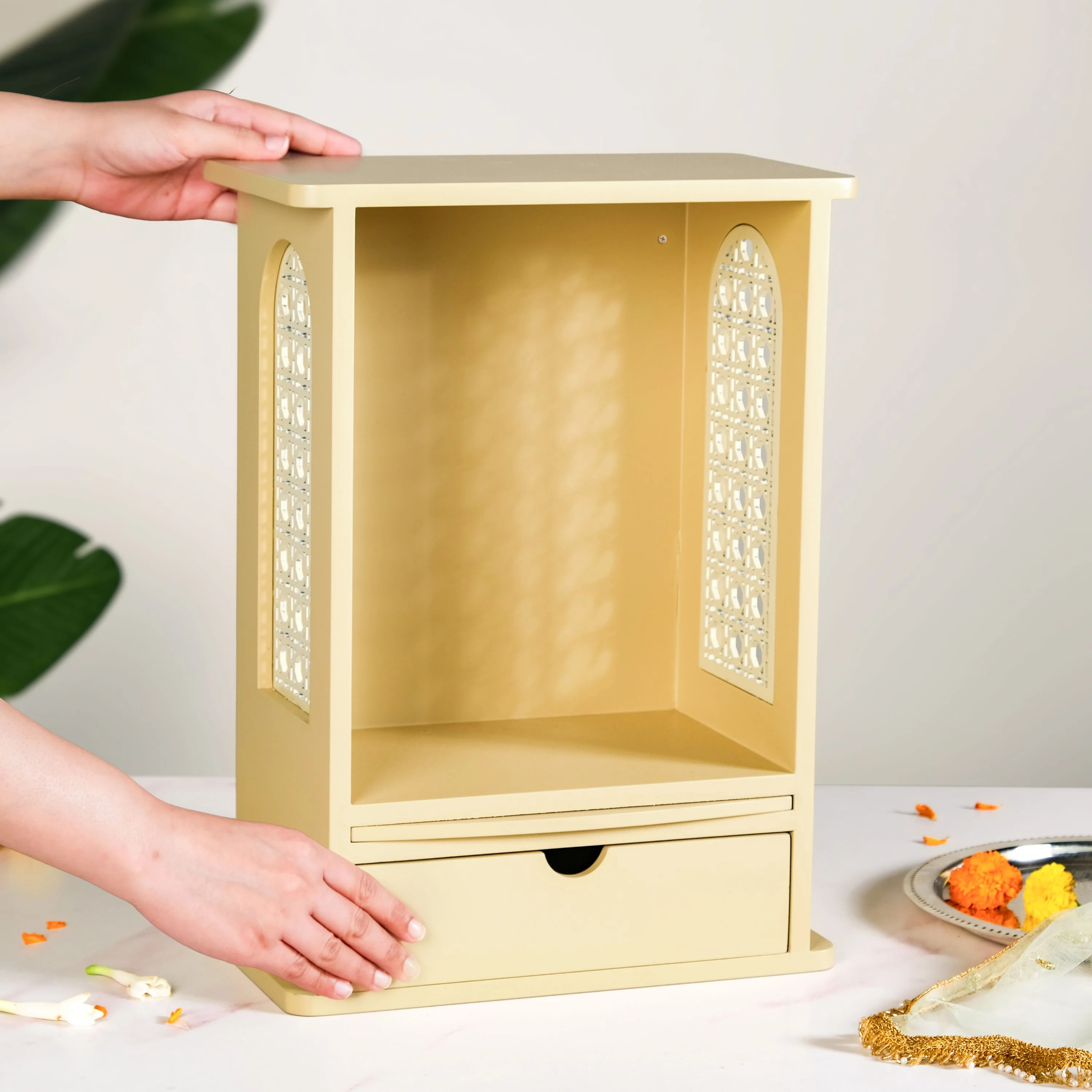 Pooja Mandir For Home And Office Beige Medium 30x17x42cm - Image 2