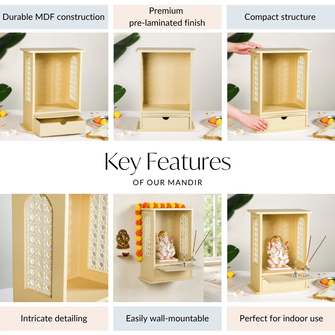 Pooja Mandir For Home And Office Beige Medium 30x17x42cm - Image 5