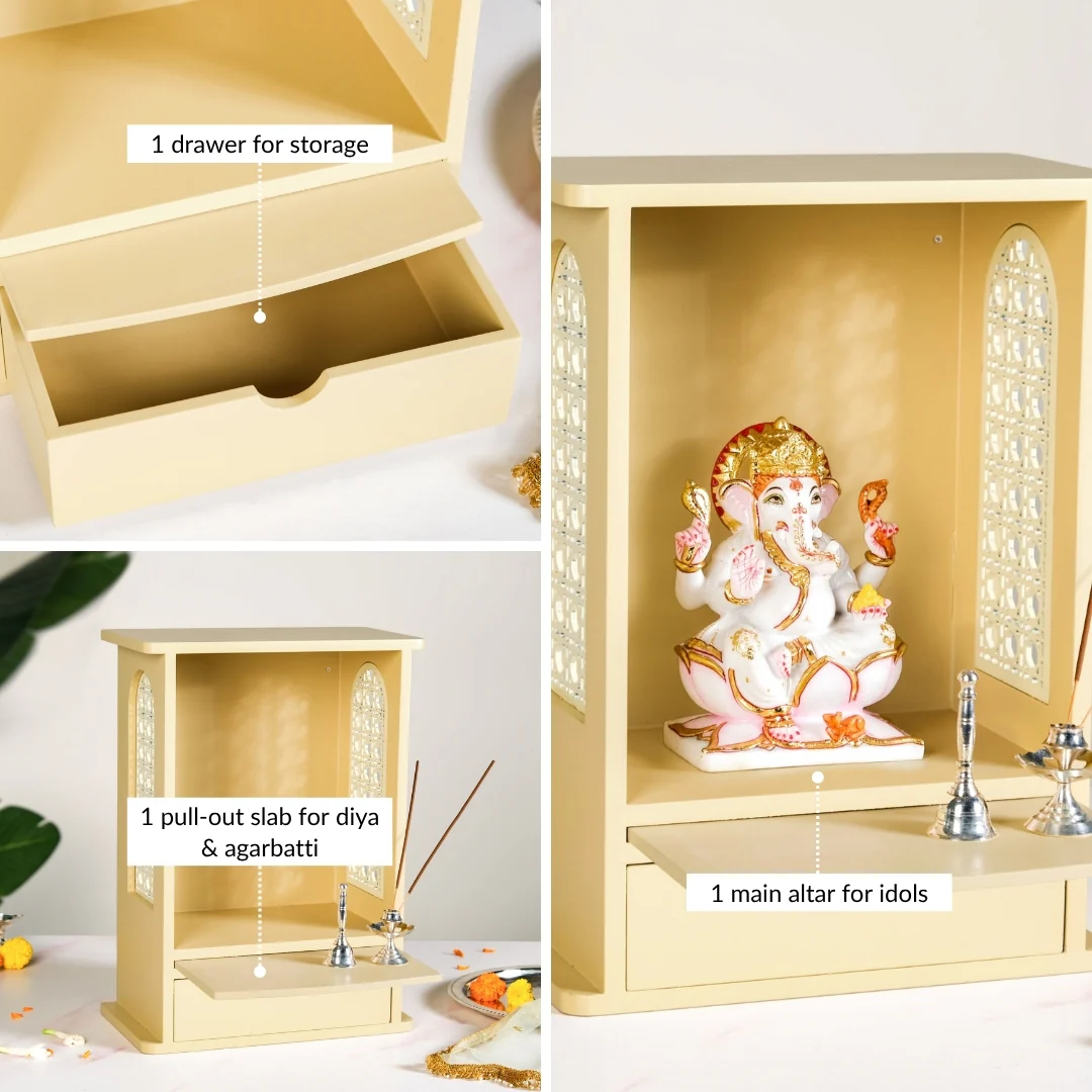 Pooja Mandir For Home And Office Beige Medium 30x17x42cm - Image 6