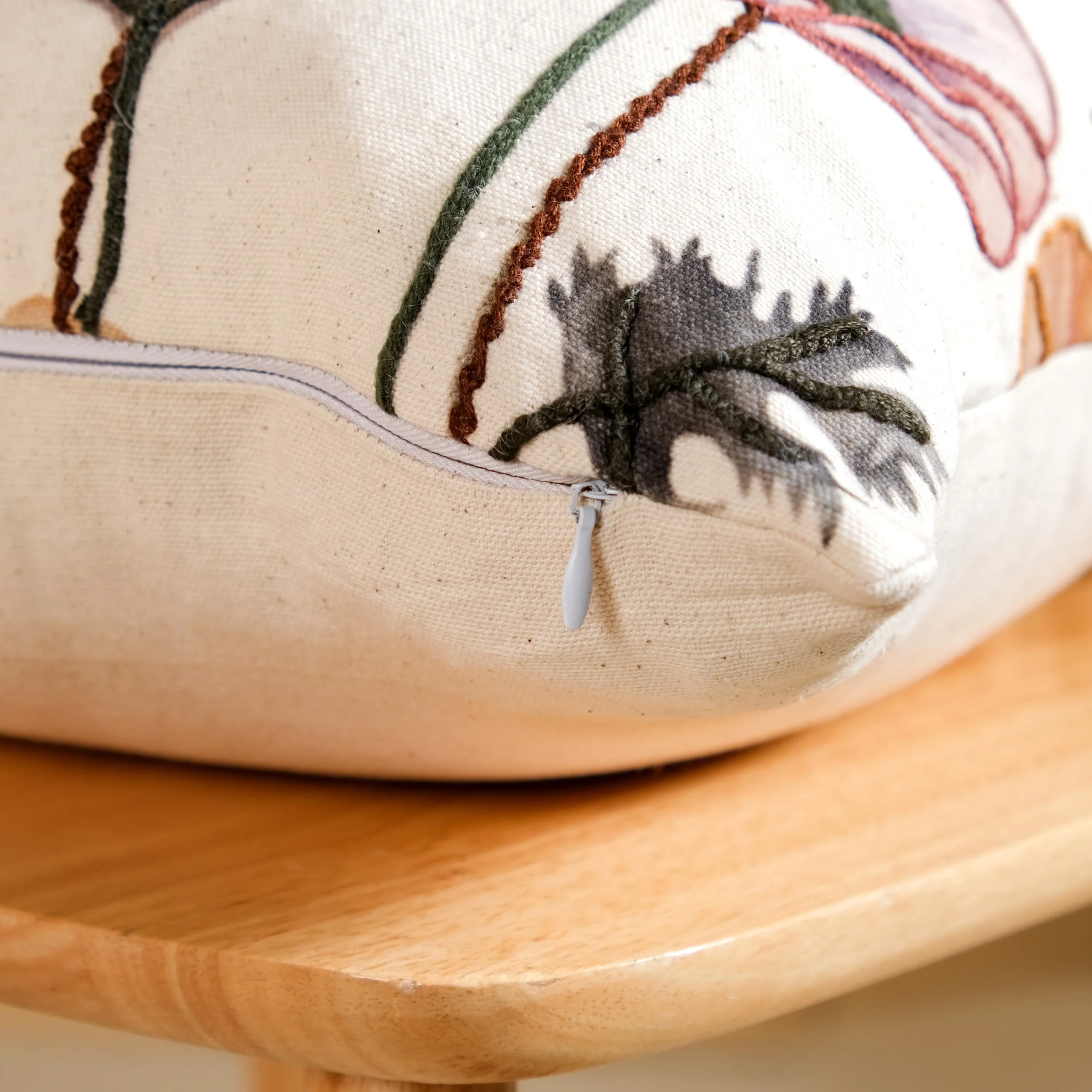 Poppy Flower Cotton Embroidered Cushion Cover 40x40cm - Image 5