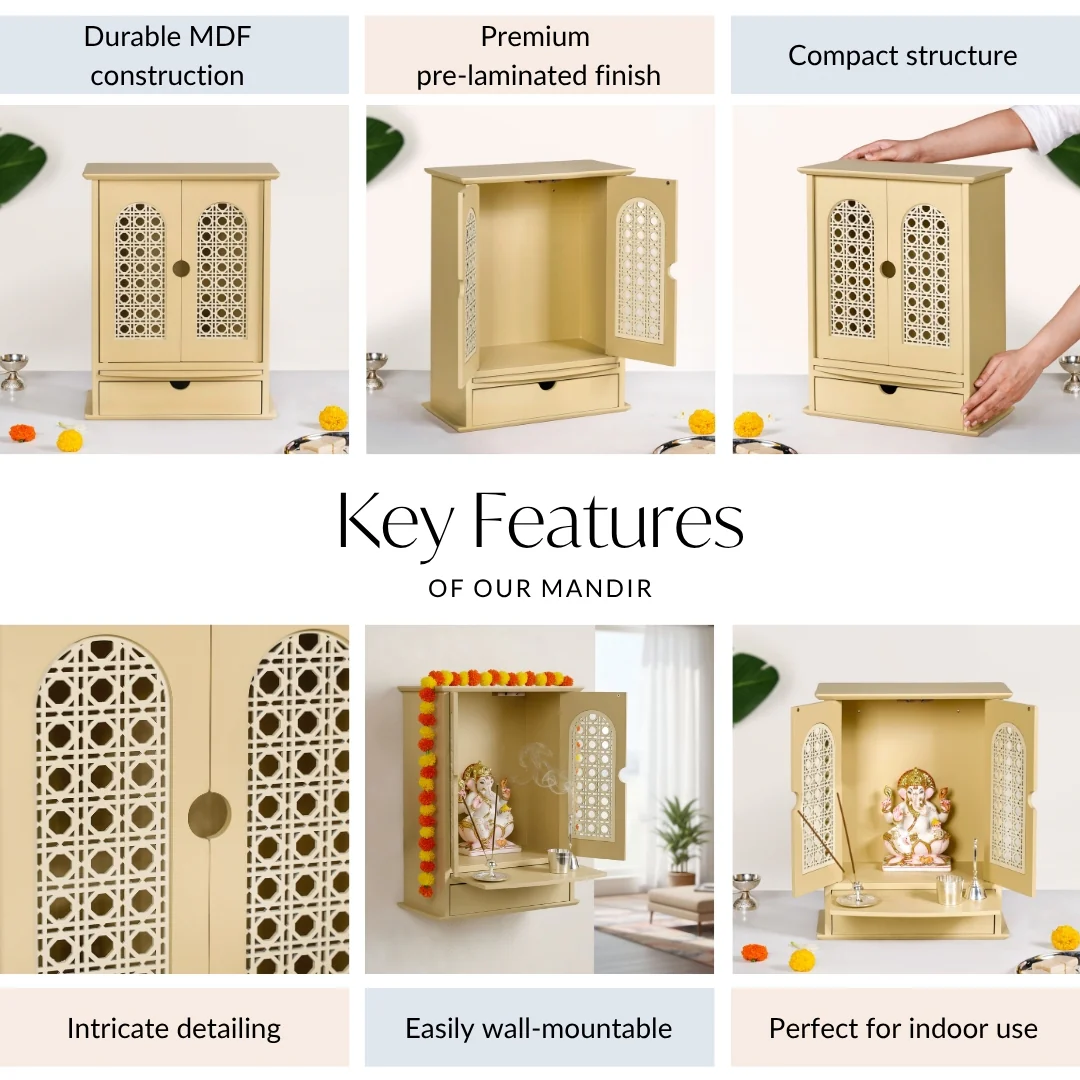 Prarthana Wooden Puja Mandir For Home And Office Medium 33x17x43cm - Image 5