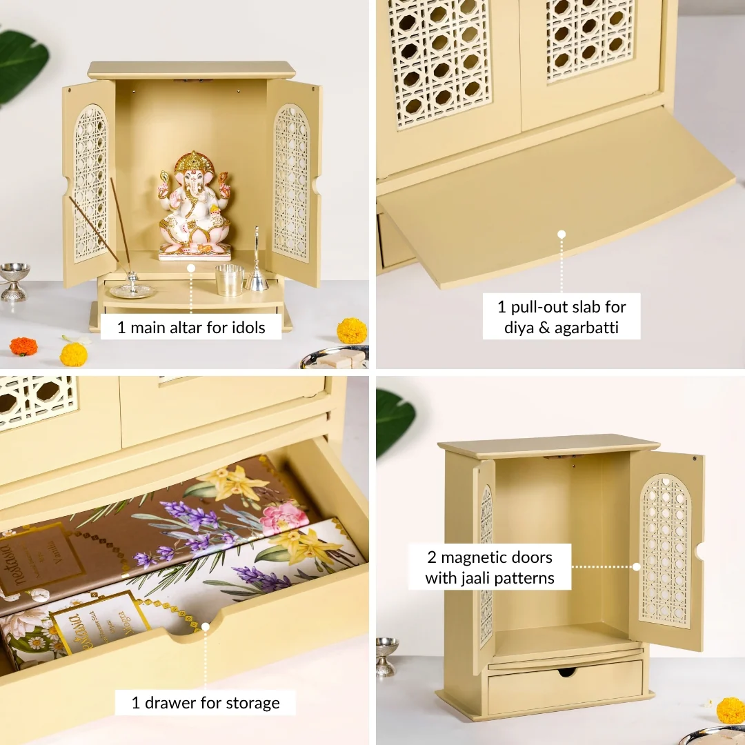 Prarthana Wooden Puja Mandir For Home And Office Medium 33x17x43cm - Image 6