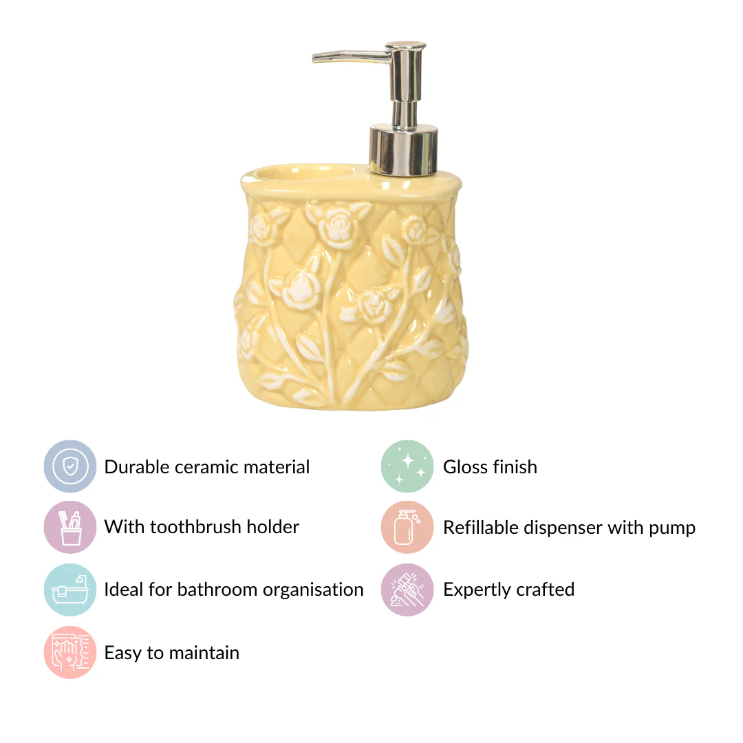 Premium Ceramic Soap Dispenser With Toothbrush Holder Yellow - Image 4