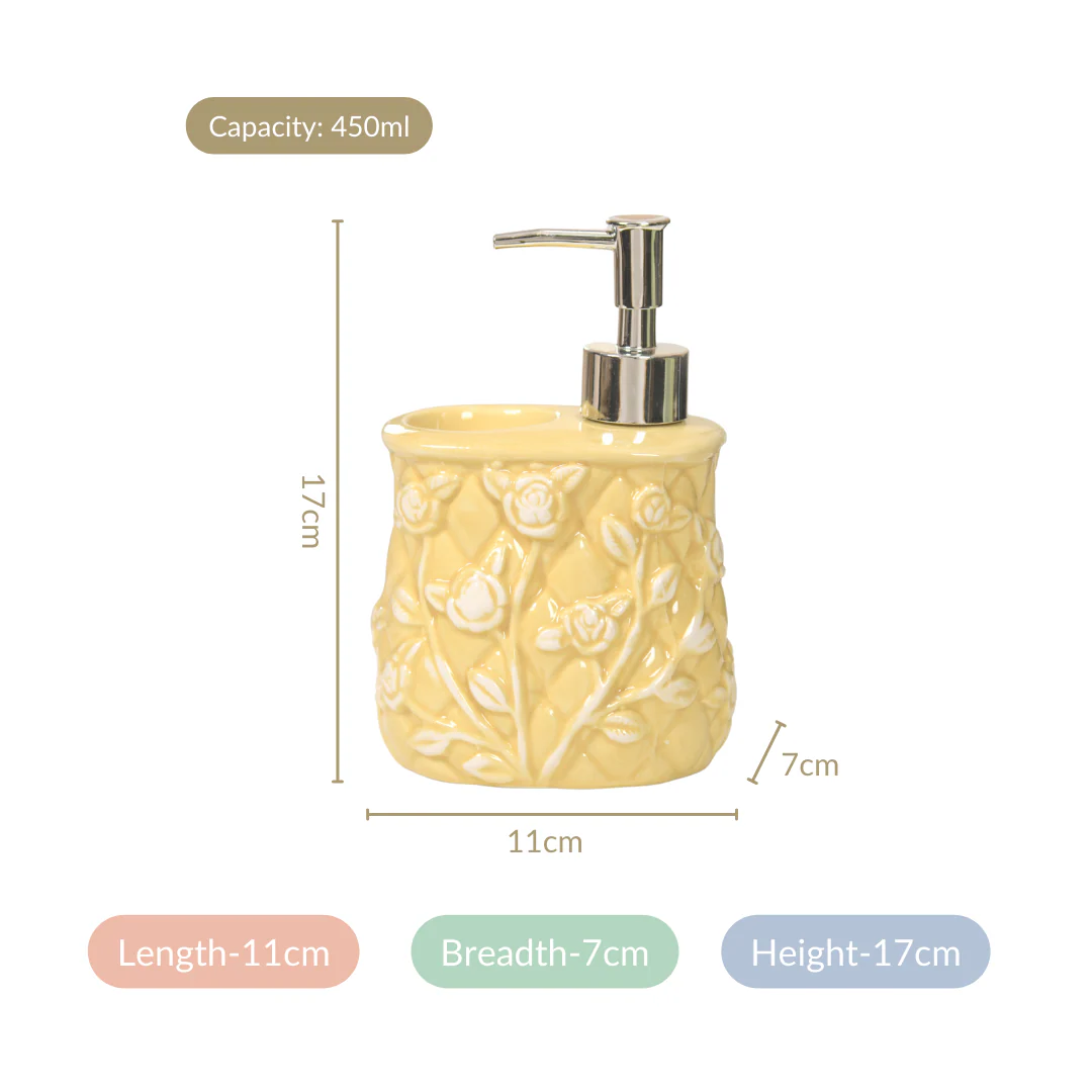 Premium Ceramic Soap Dispenser With Toothbrush Holder Yellow - Image 5
