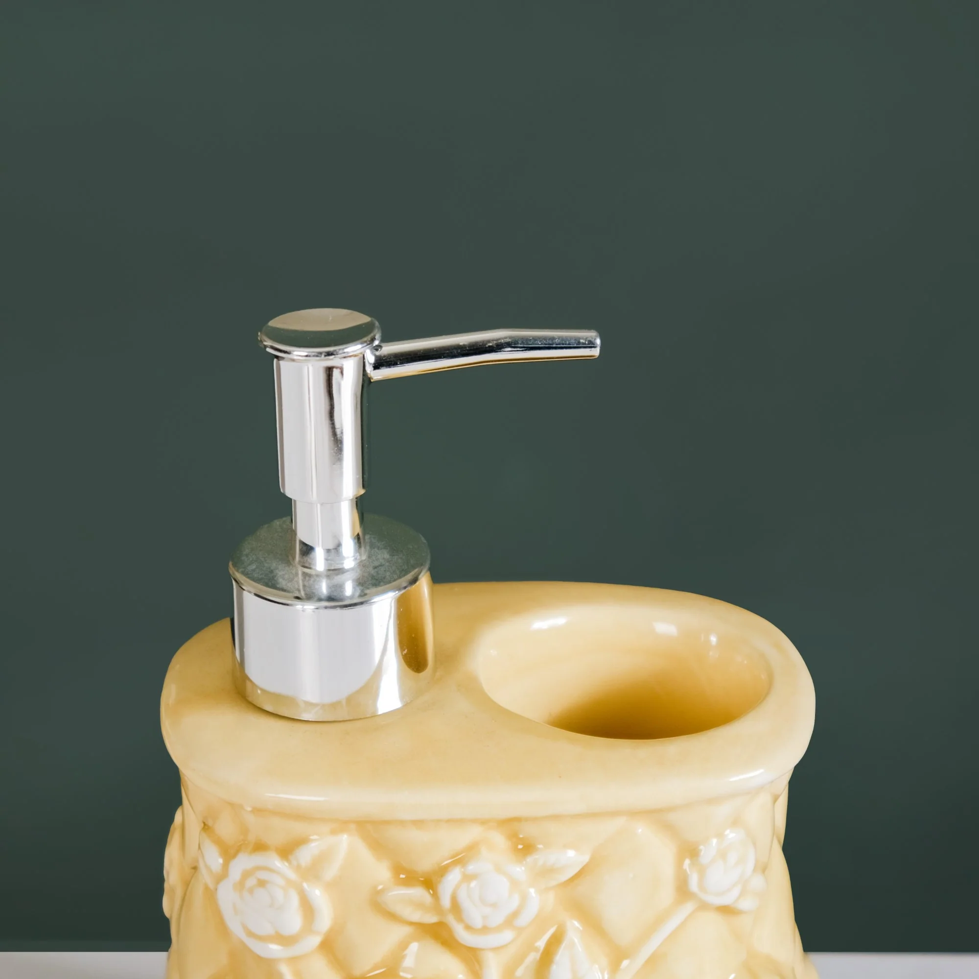 Premium Ceramic Soap Dispenser With Toothbrush Holder Yellow - Image 9