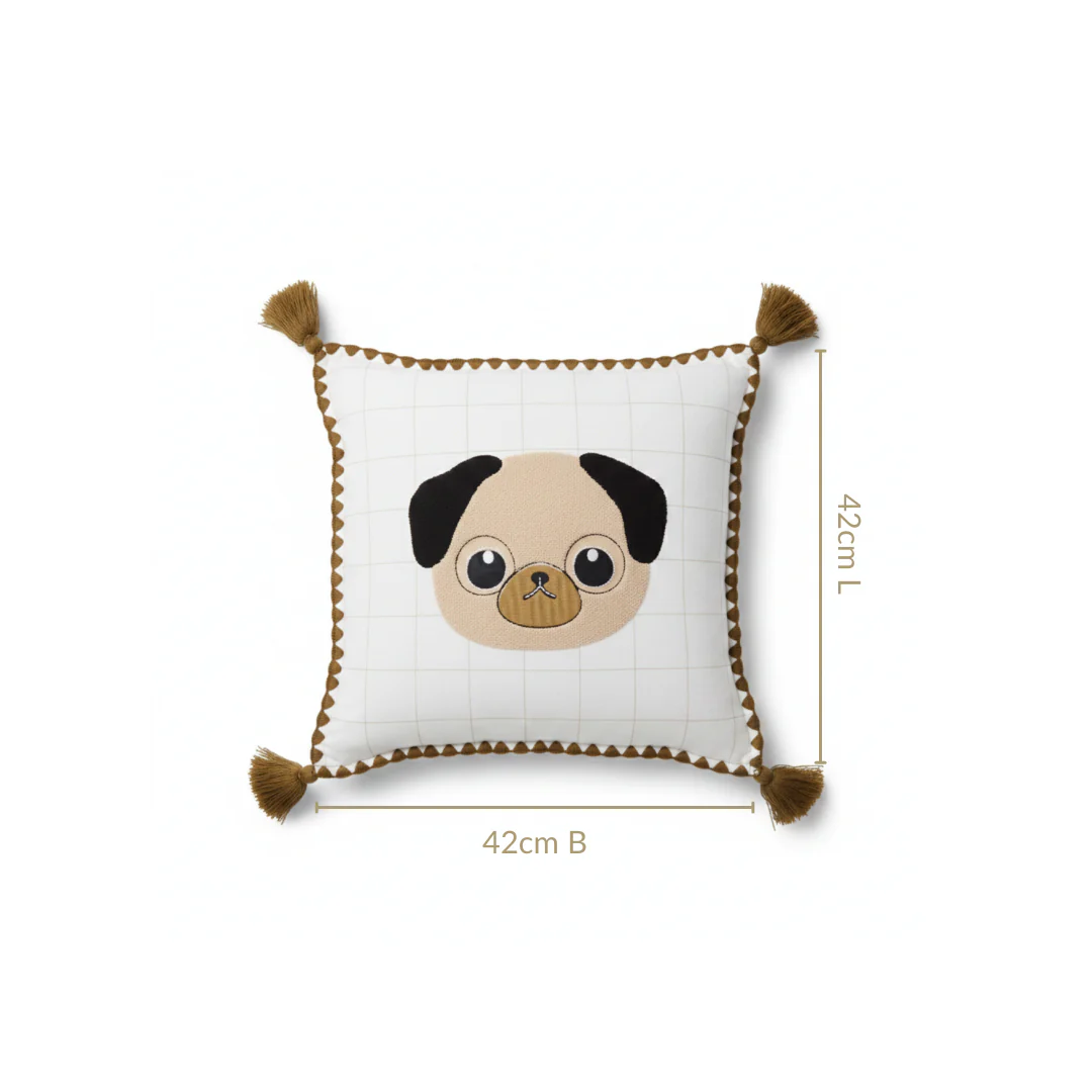 Pug Embroidered Cotton Kids Cushion Cover 42x42cm - Image 3