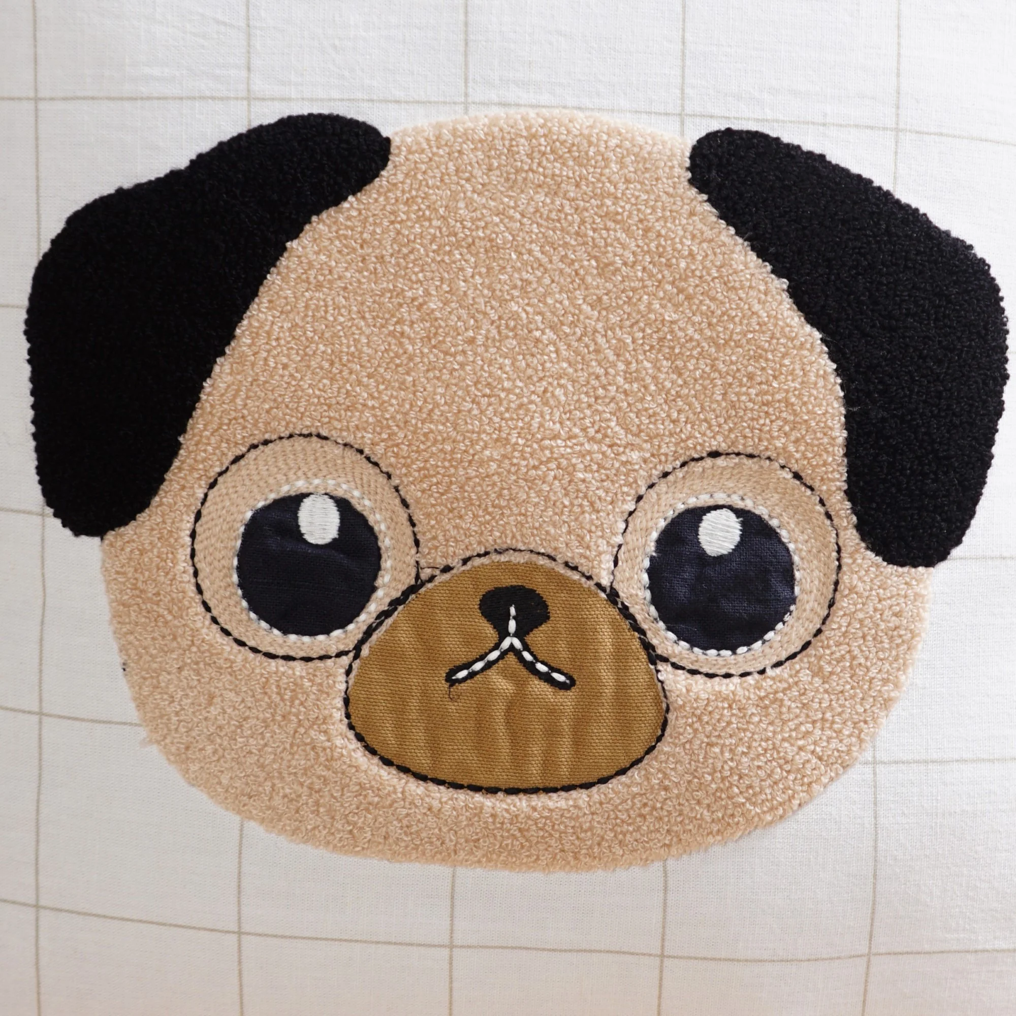 Pug Embroidered Cotton Kids Cushion Cover 42x42cm - Image 5