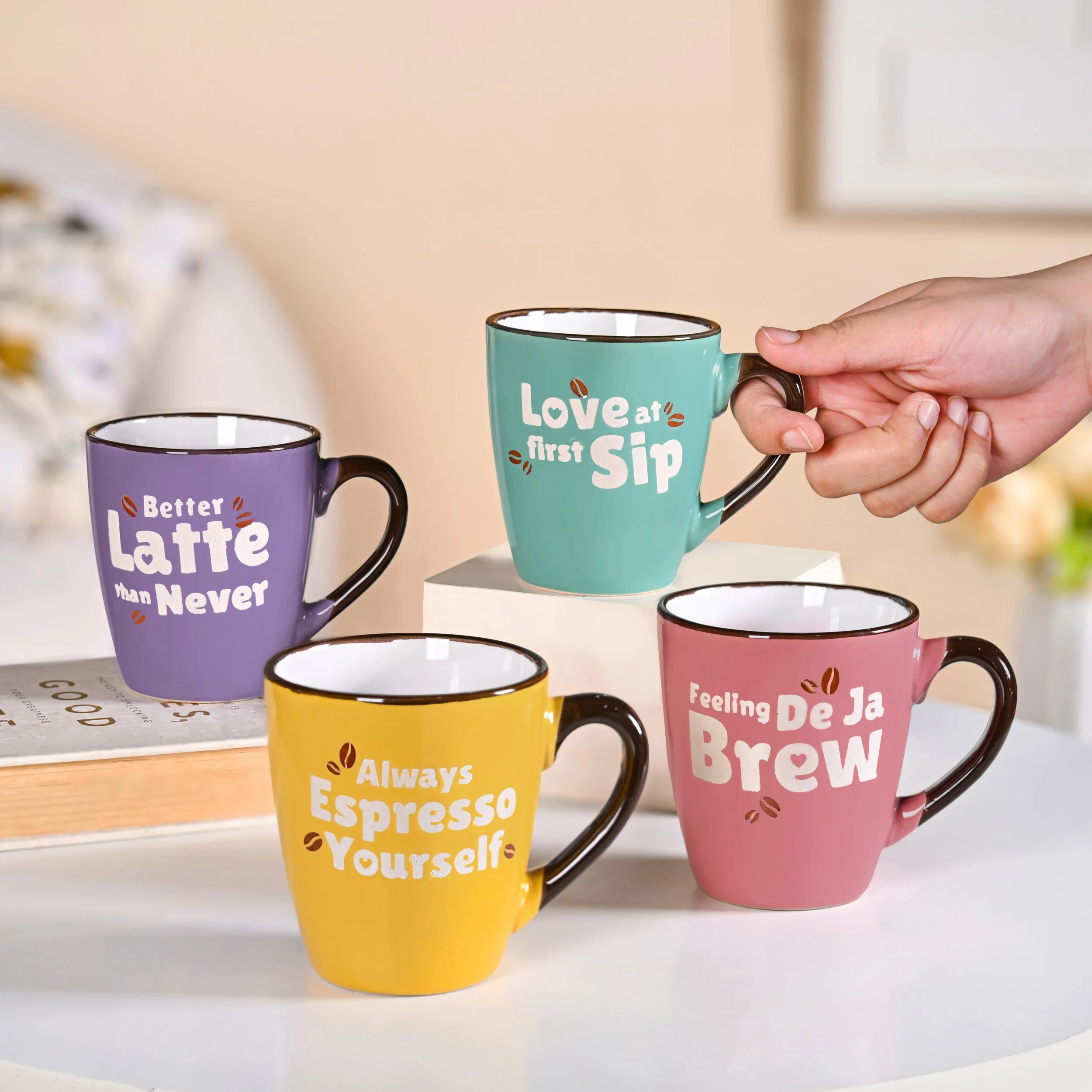 Puntastic Quotes Ceramic Coffee Mug Set Of 4 210ml - Image 3