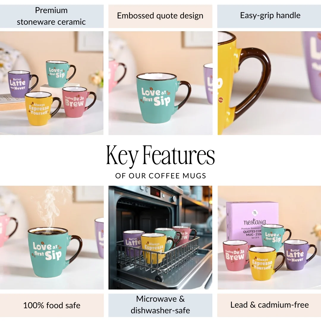 Puntastic Quotes Ceramic Coffee Mug Set Of 4 210ml - Image 5